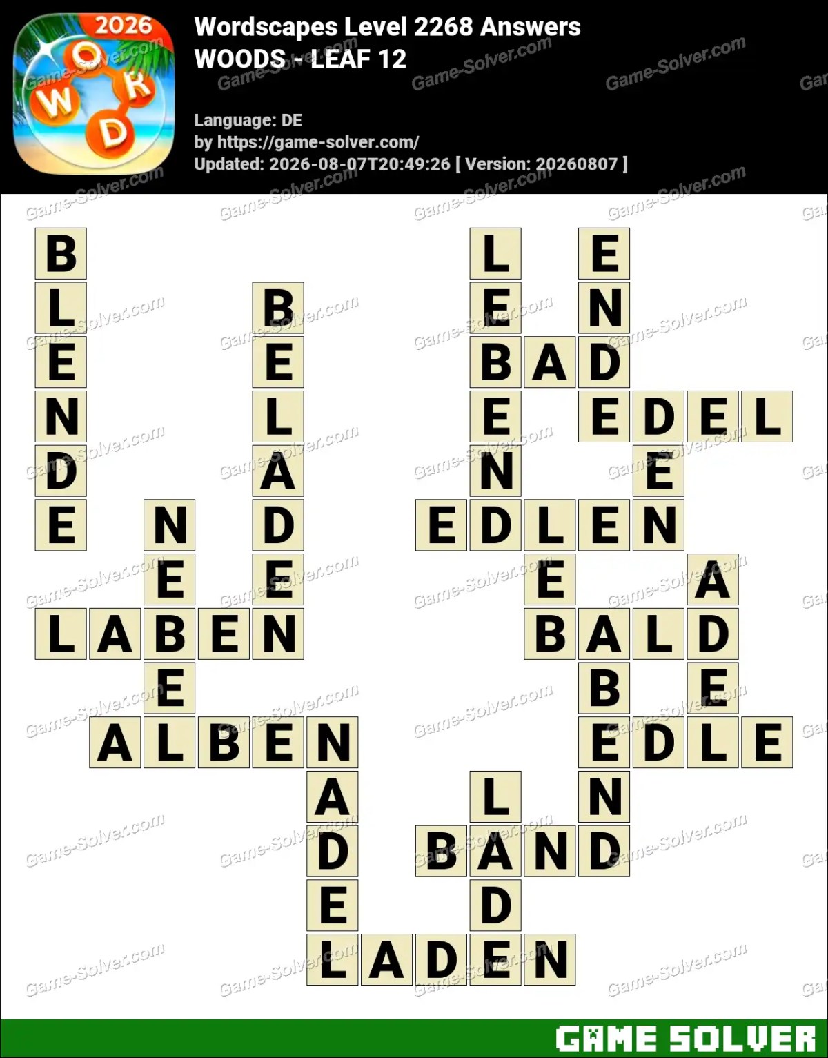 Wordscapes Deutsche Level 2268 Answers — WOODS - LEAF 12 Wordscapes Deutsche Level 2268 Answers — WOODS - LEAF 12