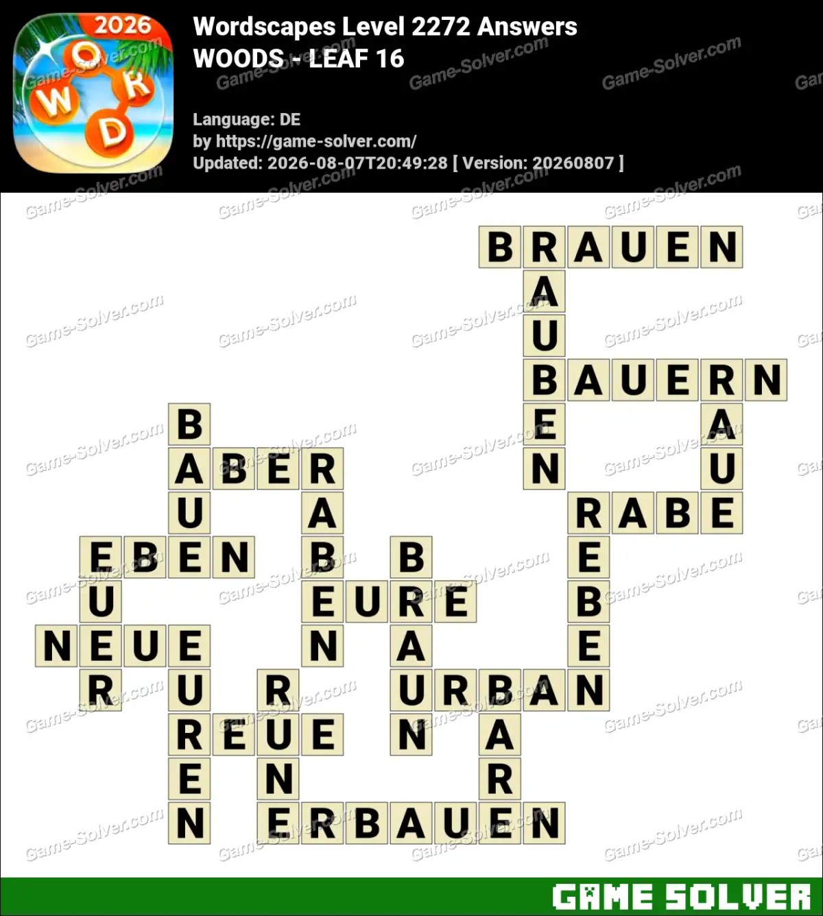 Wordscapes Deutsche Level 2272 Answers — WOODS - LEAF 16