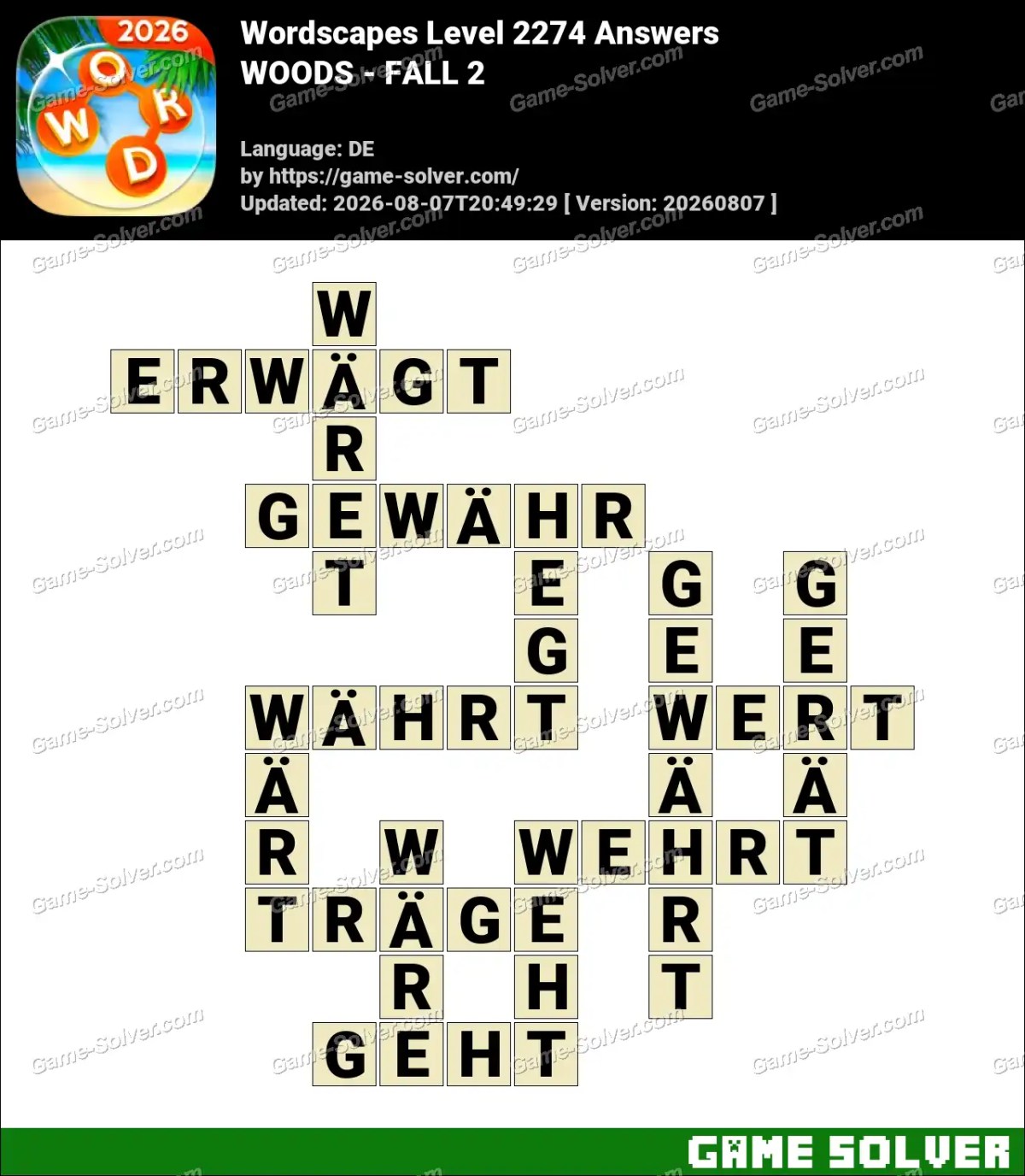 Wordscapes Deutsche Level 2274 Answers — WOODS - FALL 2 Wordscapes Deutsche Level 2274 Answers — WOODS - FALL 2