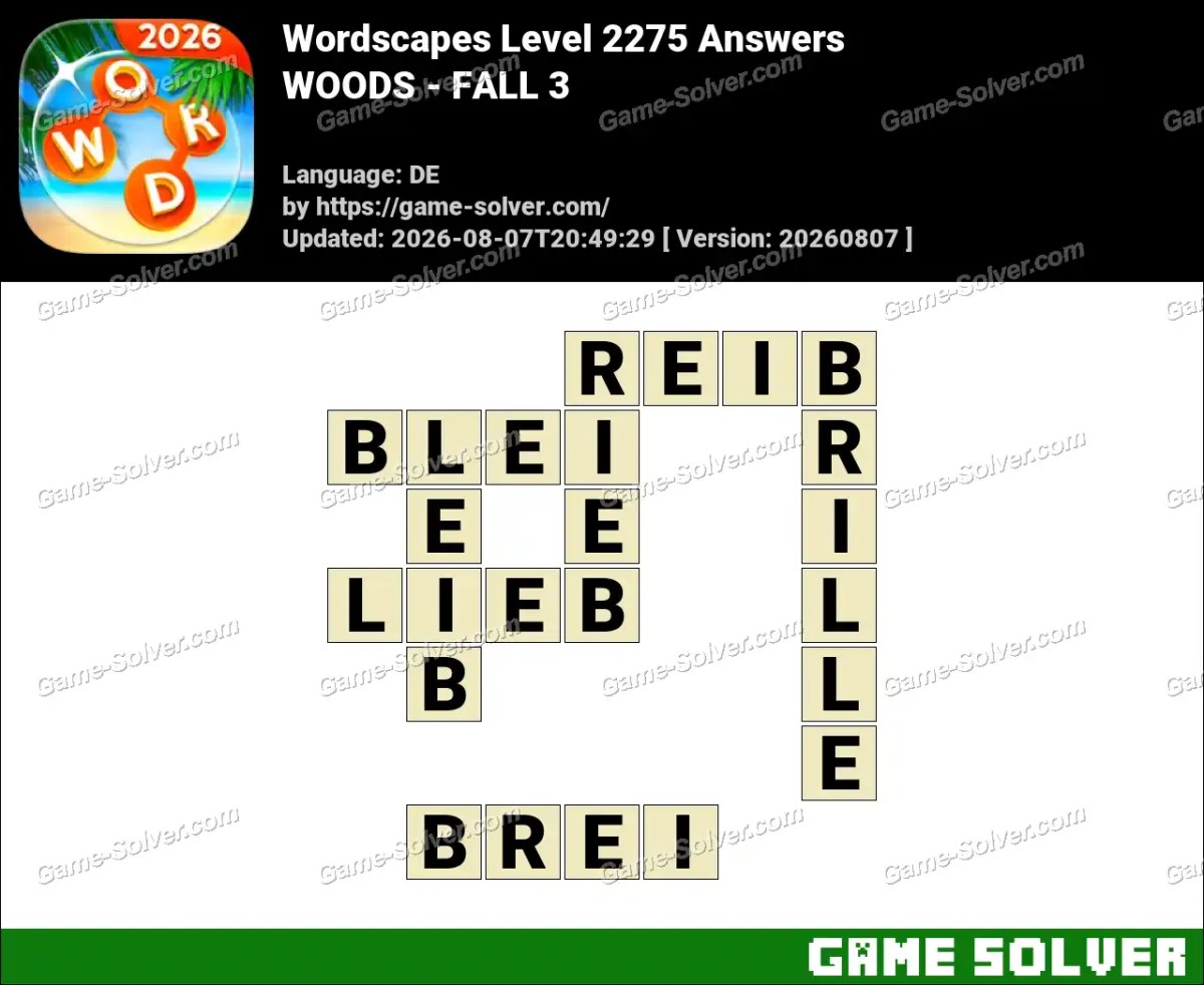 Wordscapes Deutsche Level 2275 Answers — WOODS - FALL 3 Wordscapes Deutsche Level 2275 Answers — WOODS - FALL 3
