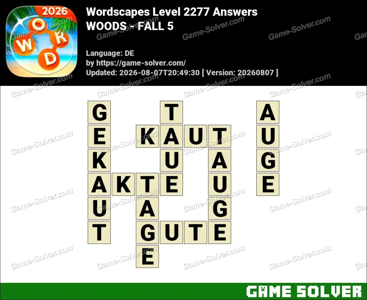 Wordscapes Deutsche Level 2277 Answers — WOODS - FALL 5 Wordscapes Deutsche Level 2277 Answers — WOODS - FALL 5