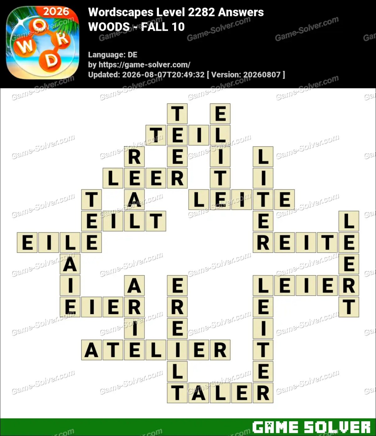 Wordscapes Deutsche Level 2282 Answers — WOODS - FALL 10 Wordscapes Deutsche Level 2282 Answers — WOODS - FALL 10