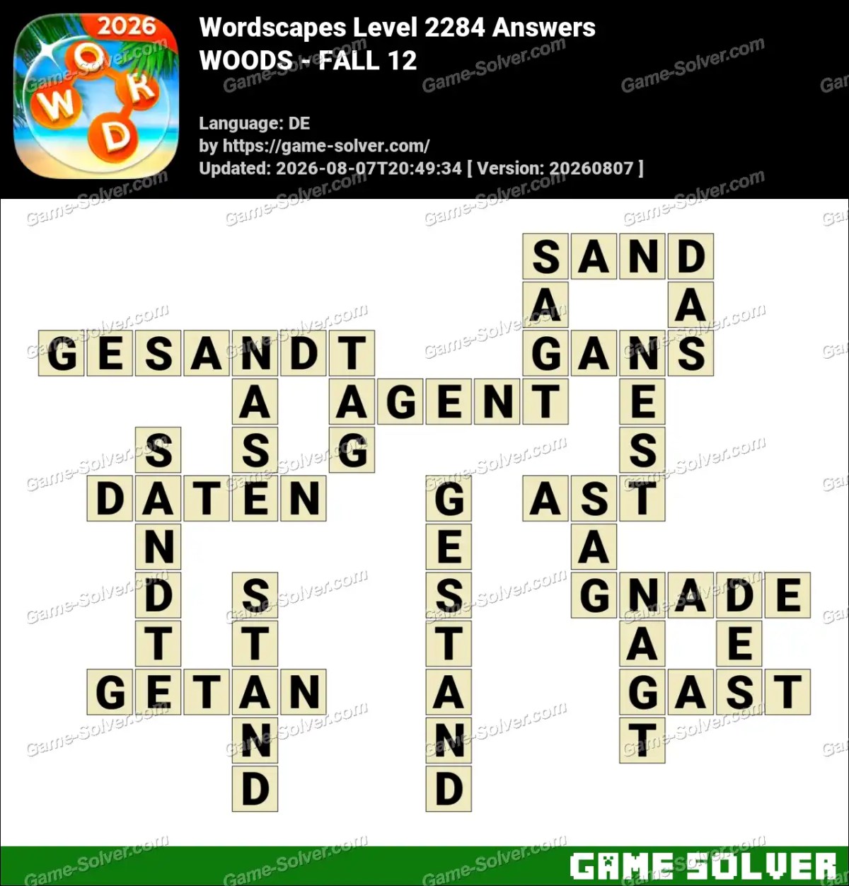 Wordscapes Deutsche Level 2284 Answers — WOODS - FALL 12