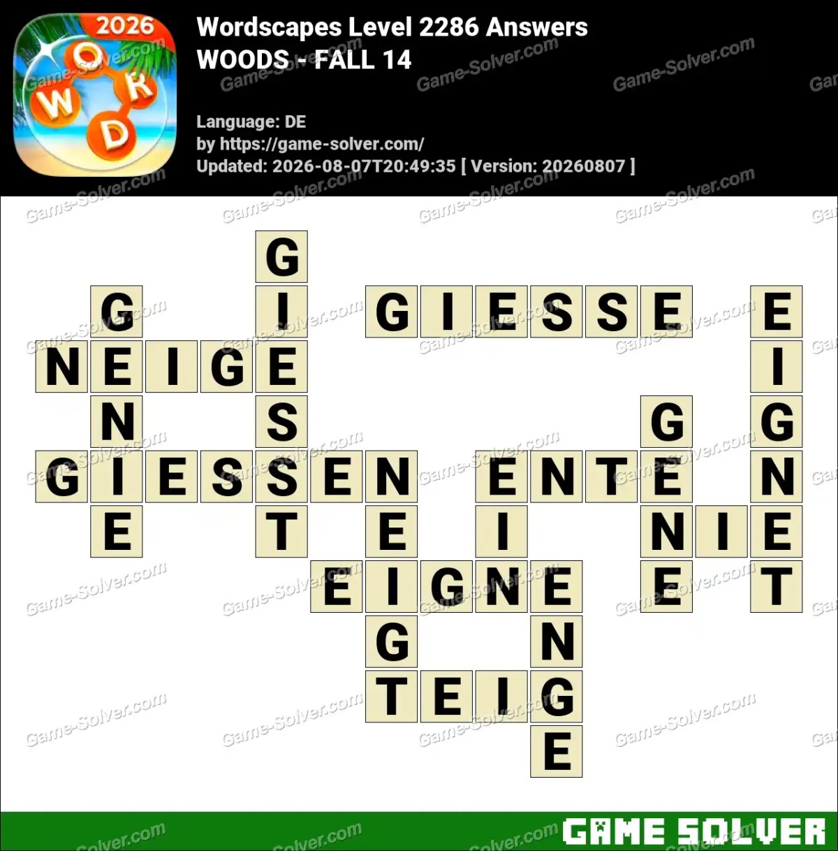 Wordscapes Deutsche Level 2286 Answers — WOODS - FALL 14