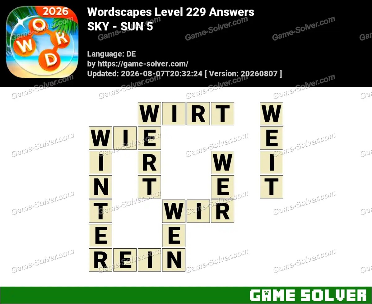 Wordscapes Deutsche Level 229 Answers — SKY - SUN 5 Wordscapes Deutsche Level 229 Answers — SKY - SUN 5