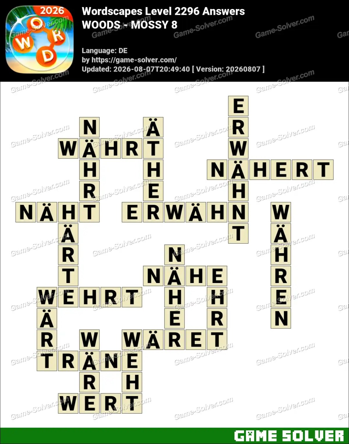 Wordscapes Deutsche Level 2296 Answers — WOODS - MOSSY 8 Wordscapes Deutsche Level 2296 Answers — WOODS - MOSSY 8