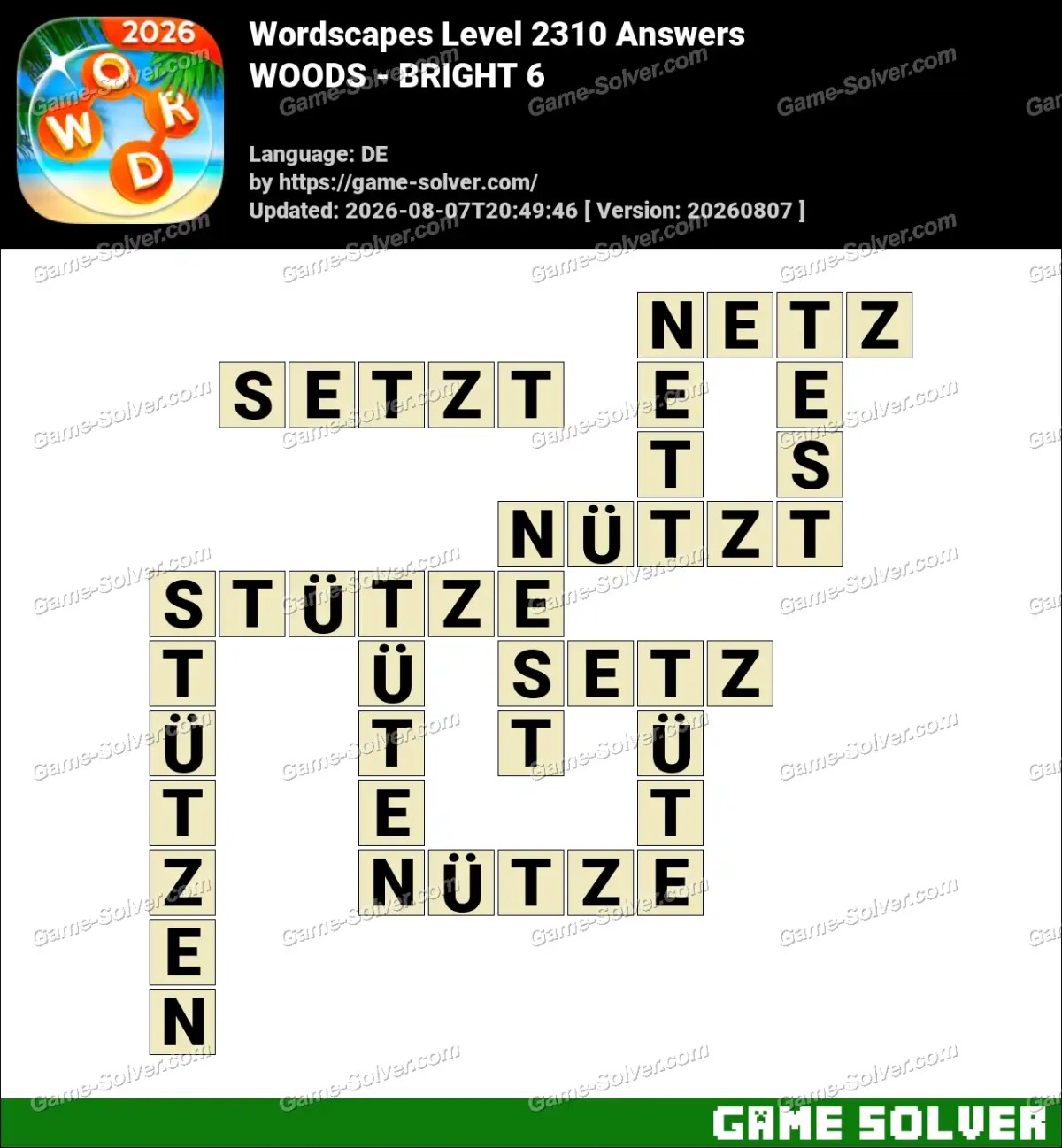 Wordscapes Deutsche Level 2310 Answers — WOODS - BRIGHT 6