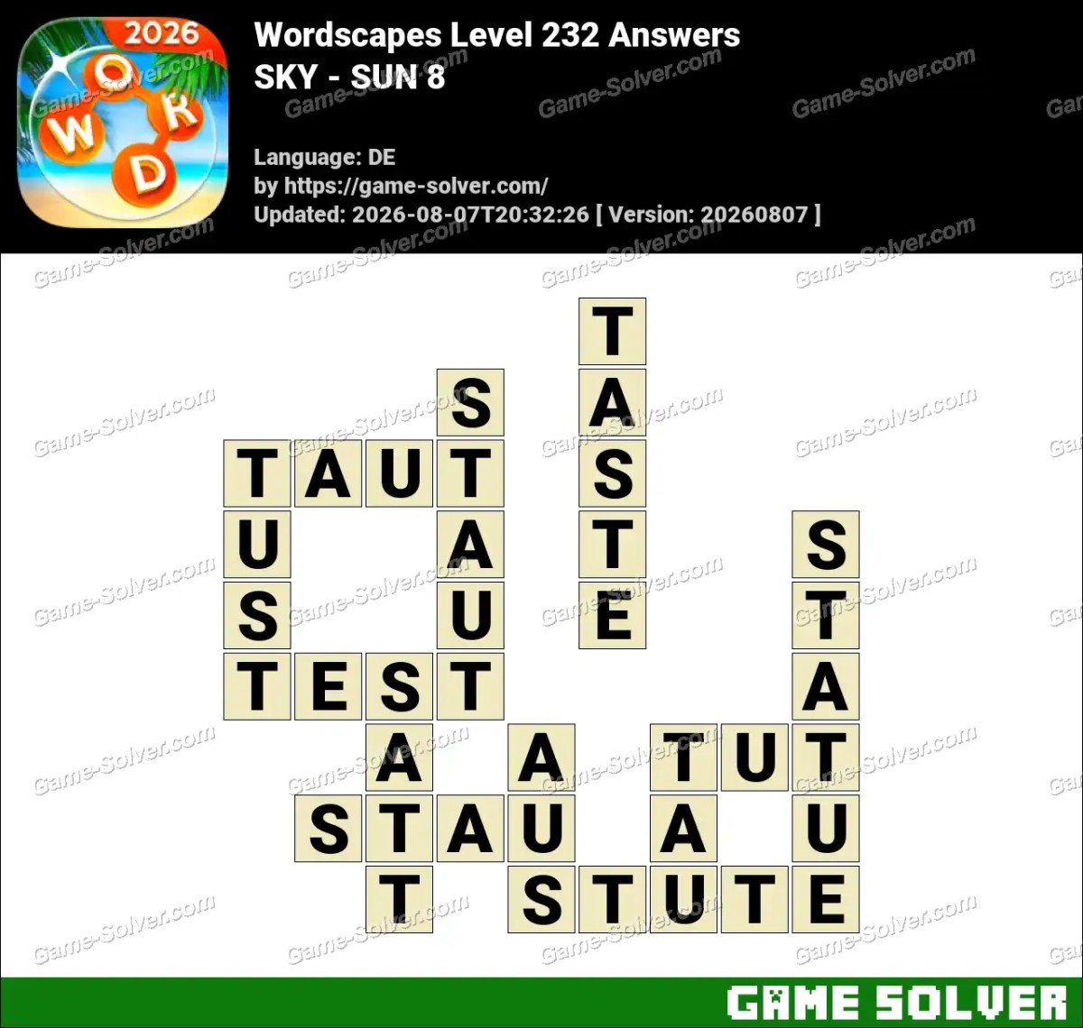 Wordscapes Deutsche Level 232 Answers — SKY - SUN 8 Wordscapes Deutsche Level 232 Answers — SKY - SUN 8