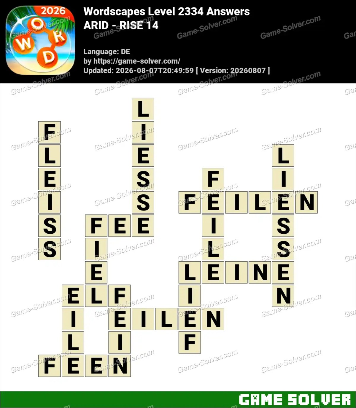 Wordscapes Deutsche Level 2334 Answers — ARID - RISE 14