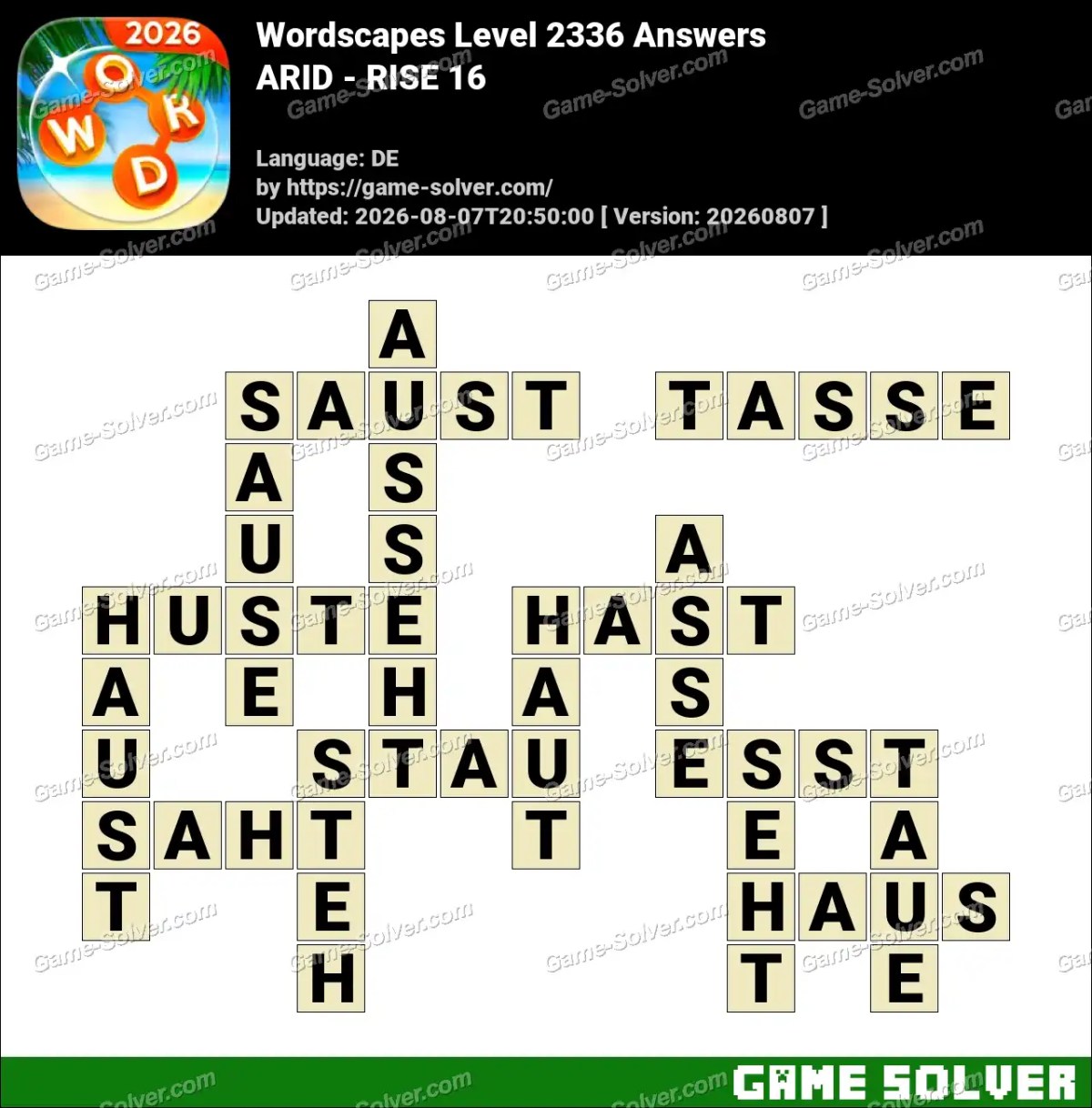 Wordscapes Deutsche Level 2336 Answers — ARID - RISE 16