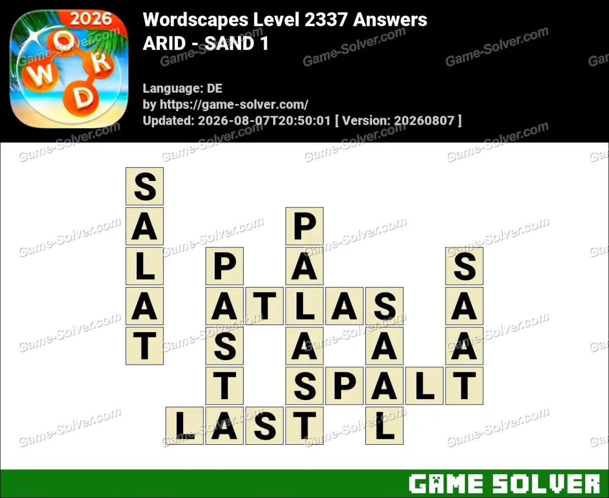 Wordscapes Deutsche Level 2337 Answers — ARID - SAND 1