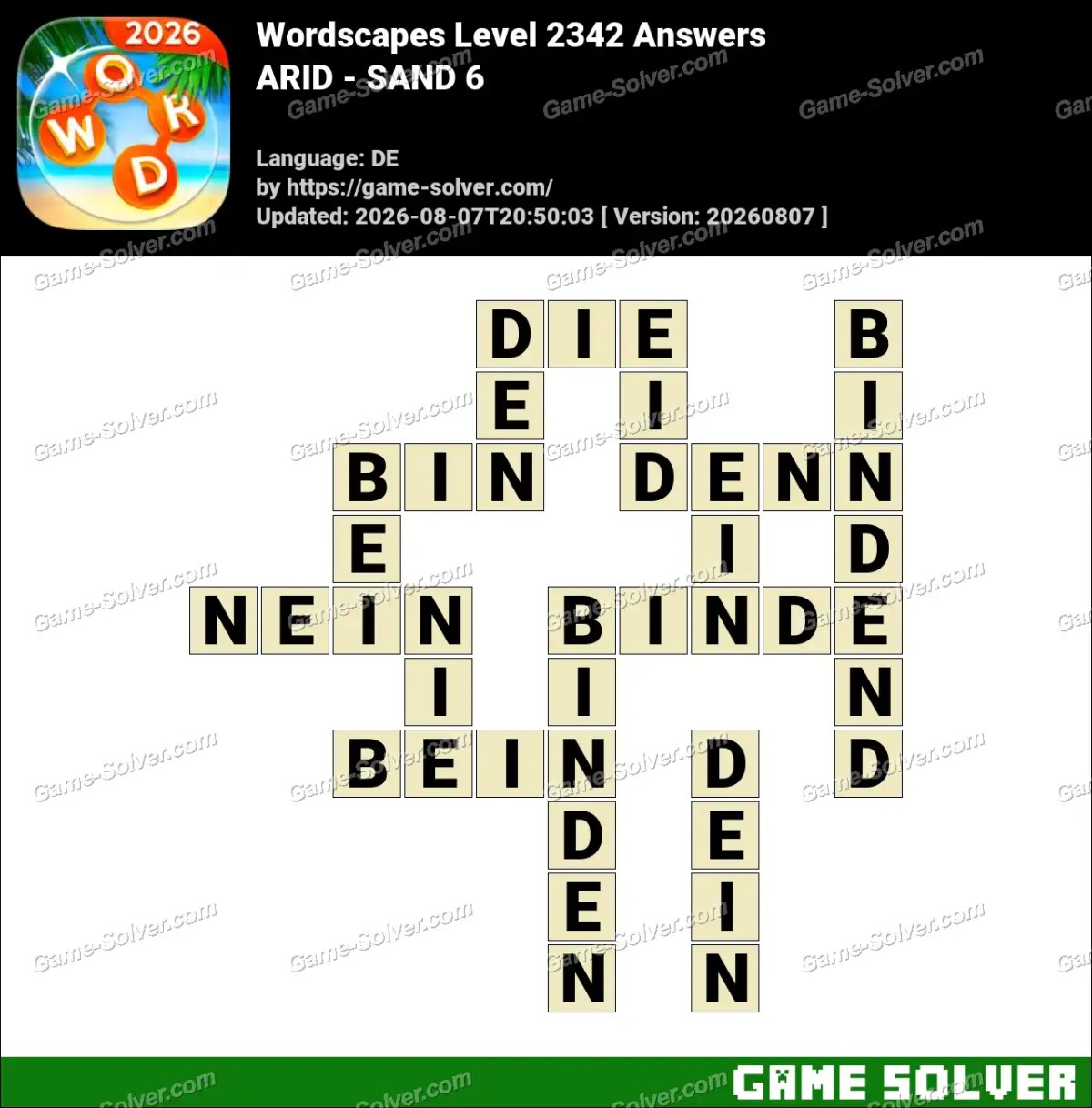 Wordscapes Deutsche Level 2342 Answers — ARID - SAND 6
