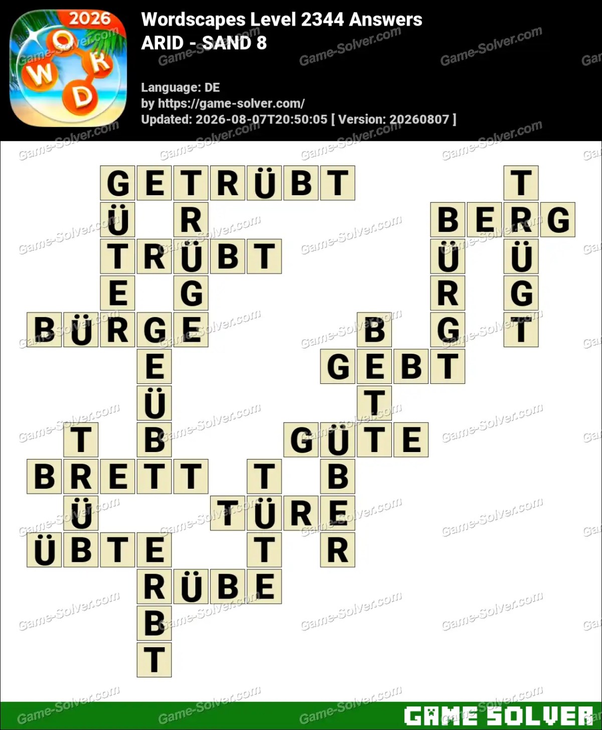 Wordscapes Deutsche Level 2344 Answers — ARID - SAND 8 Wordscapes Deutsche Level 2344 Answers — ARID - SAND 8
