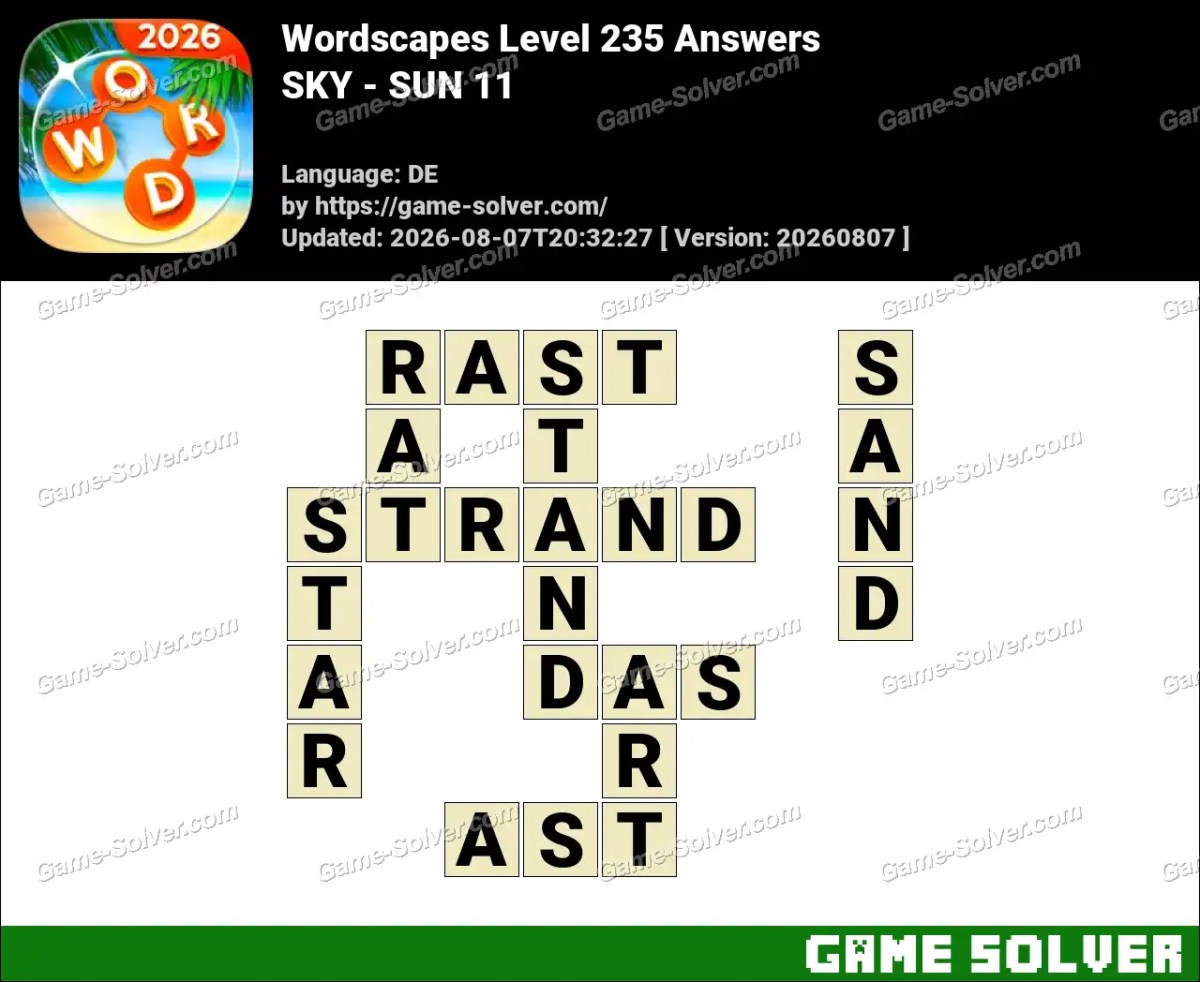 Wordscapes Deutsche Level 235 Answers — SKY - SUN 11 Wordscapes Deutsche Level 235 Answers — SKY - SUN 11