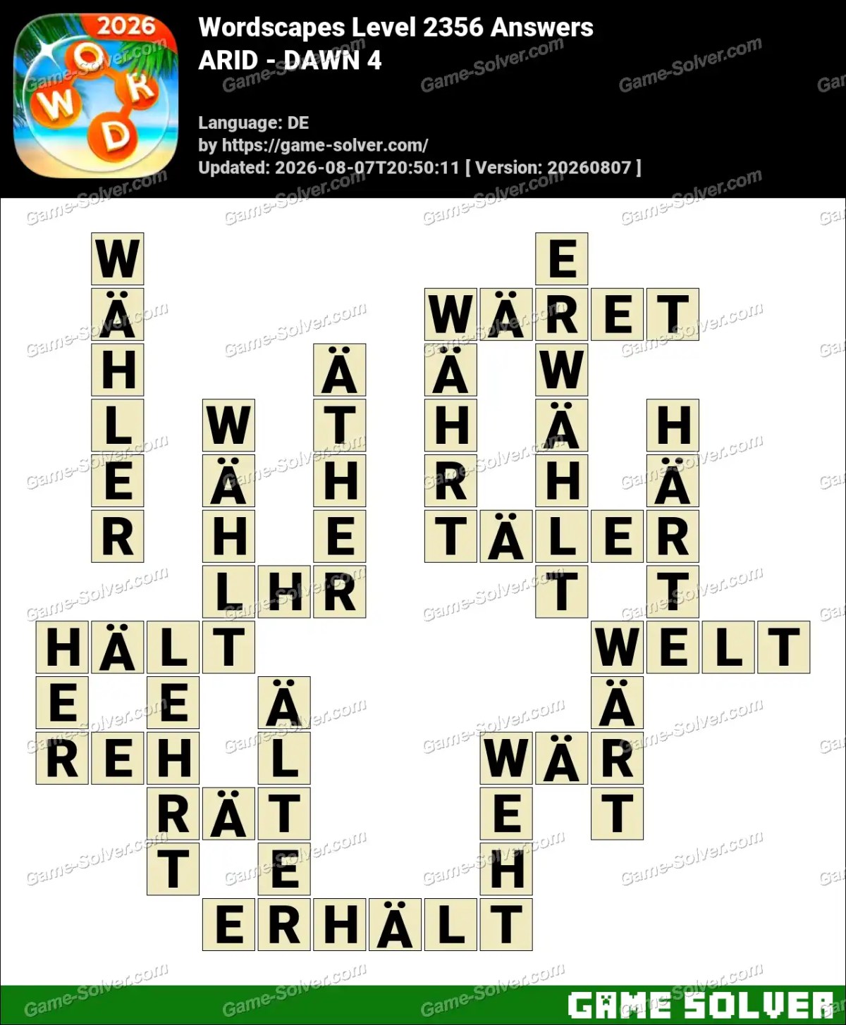 Wordscapes Deutsche Level 2356 Answers — ARID - DAWN 4