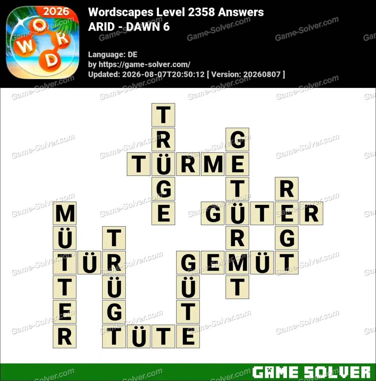 Wordscapes Deutsche Level 2358 Answers — ARID - DAWN 6