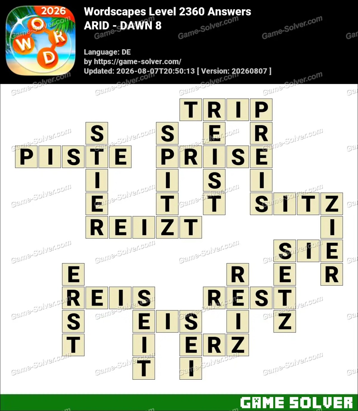Wordscapes Deutsche Level 2360 Answers — ARID - DAWN 8