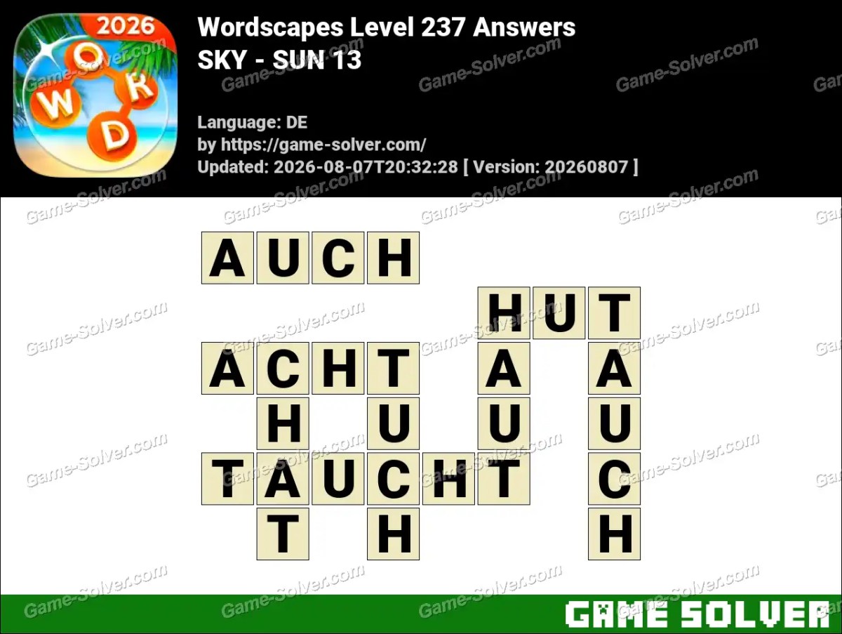Wordscapes Deutsche Level 237 Answers — SKY - SUN 13