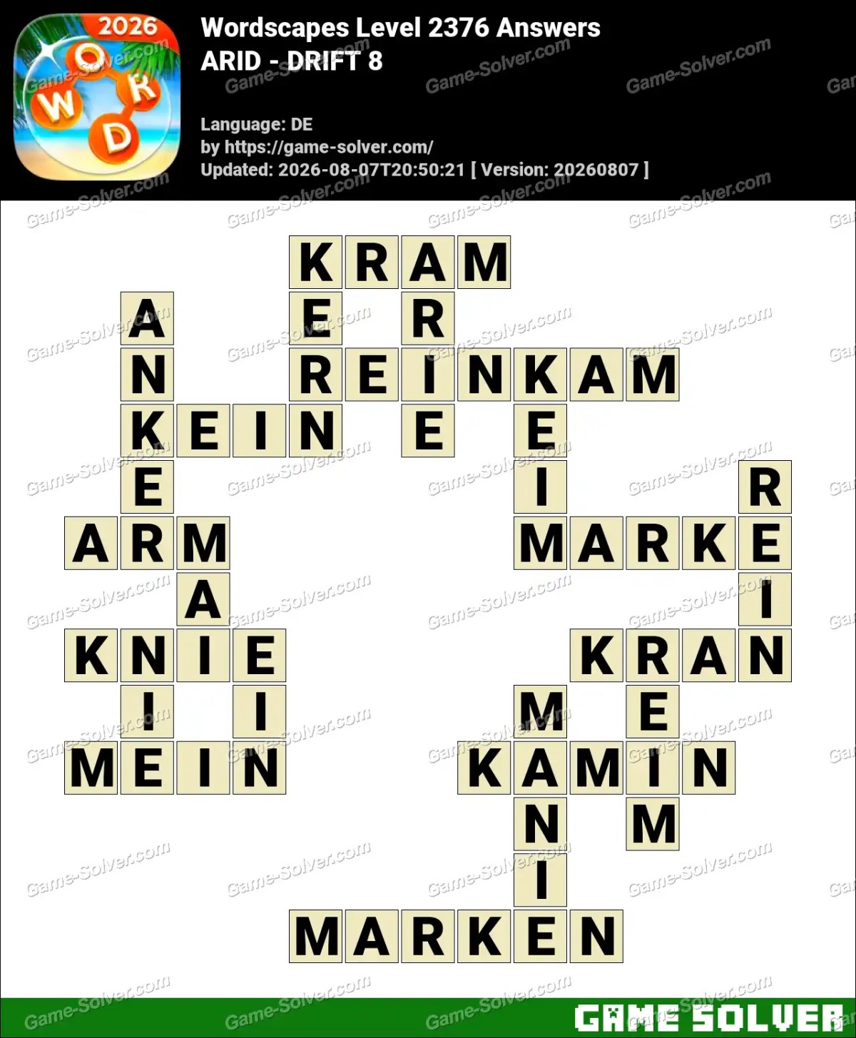 Wordscapes Deutsche Level 2376 Answers — ARID - DRIFT 8 Wordscapes Deutsche Level 2376 Answers — ARID - DRIFT 8