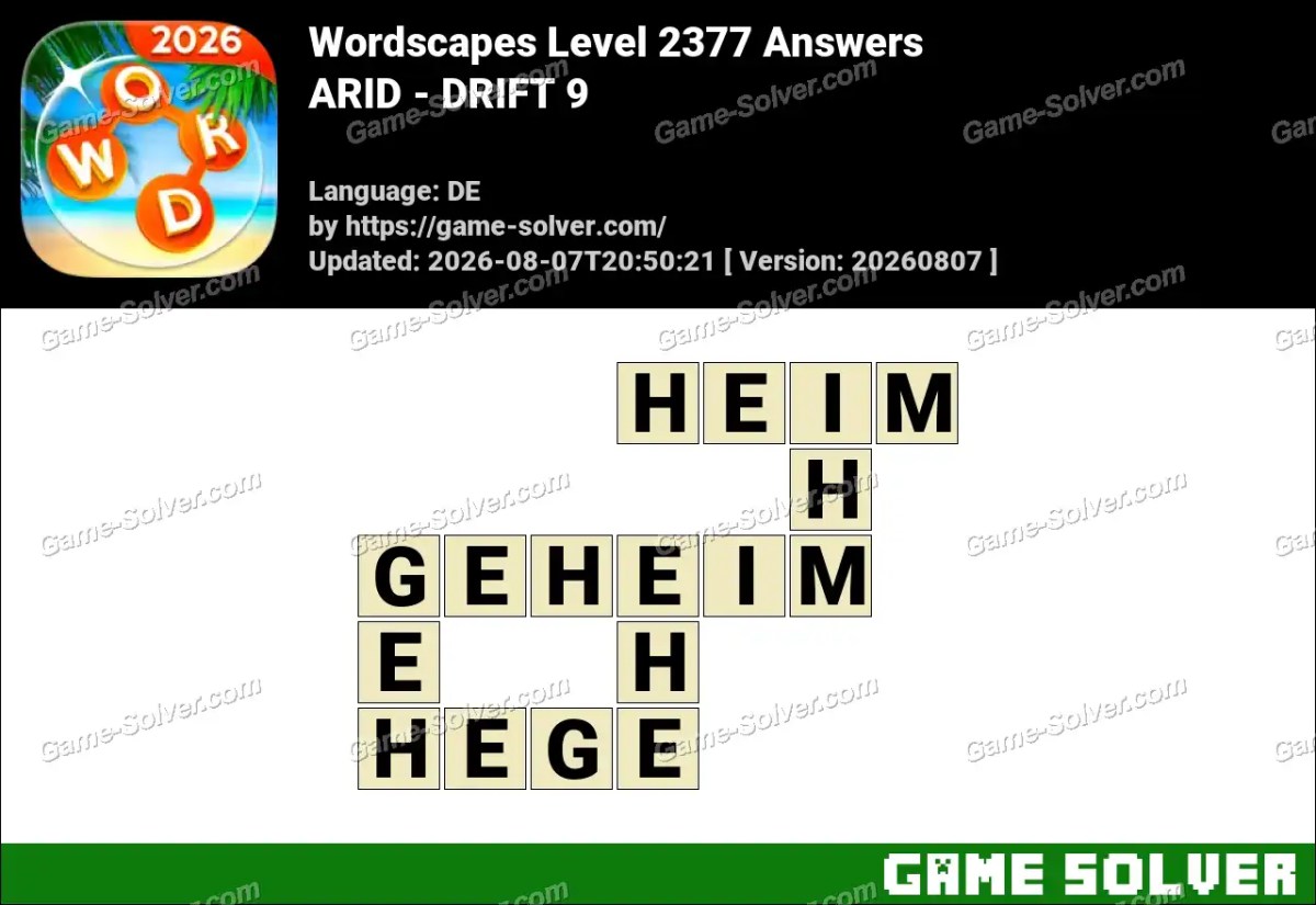Wordscapes Deutsche Level 2377 Answers — ARID - DRIFT 9 Wordscapes Deutsche Level 2377 Answers — ARID - DRIFT 9