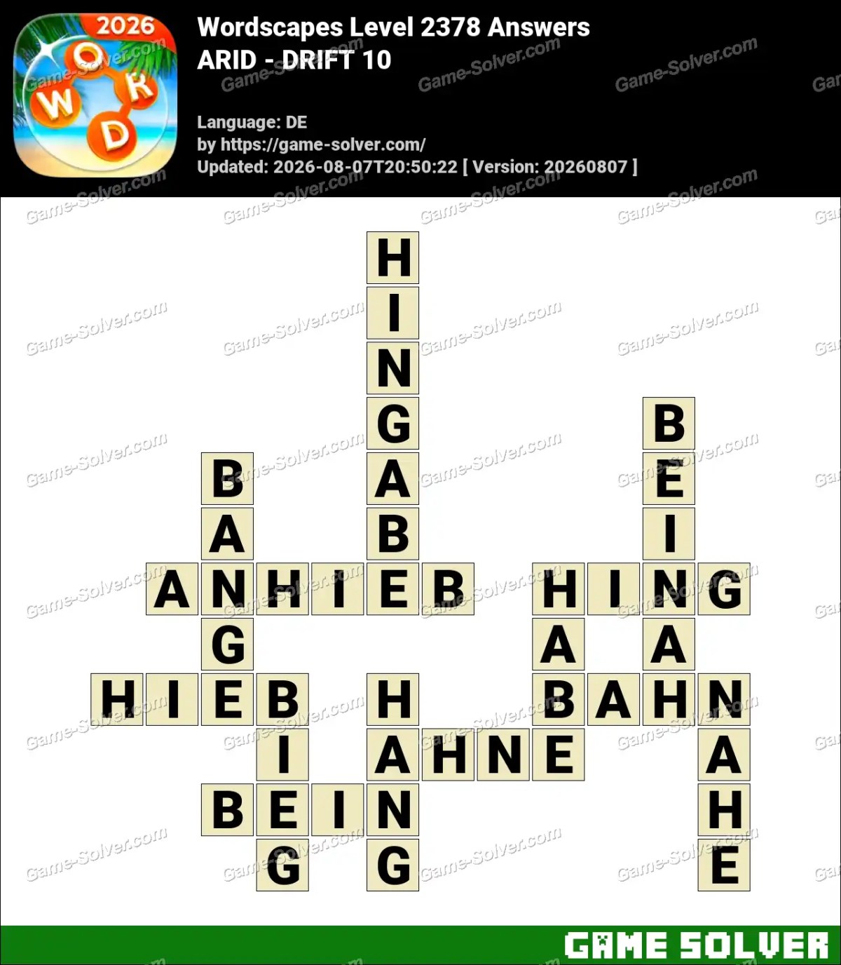 Wordscapes Deutsche Level 2378 Answers — ARID - DRIFT 10