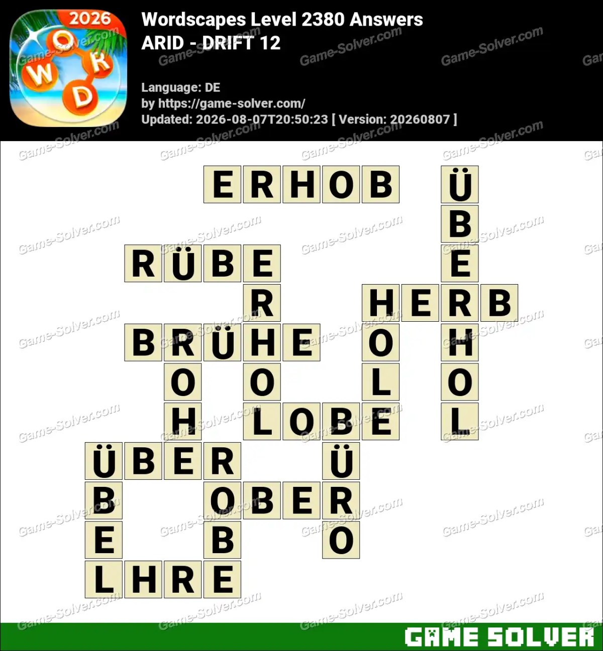 Wordscapes Deutsche Level 2380 Answers — ARID - DRIFT 12