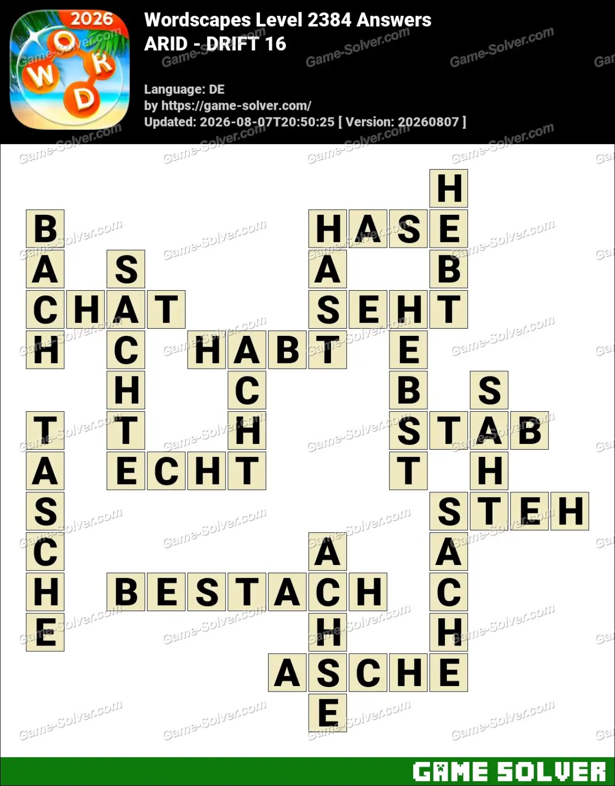 Wordscapes Deutsche Level 2384 Answers — ARID - DRIFT 16