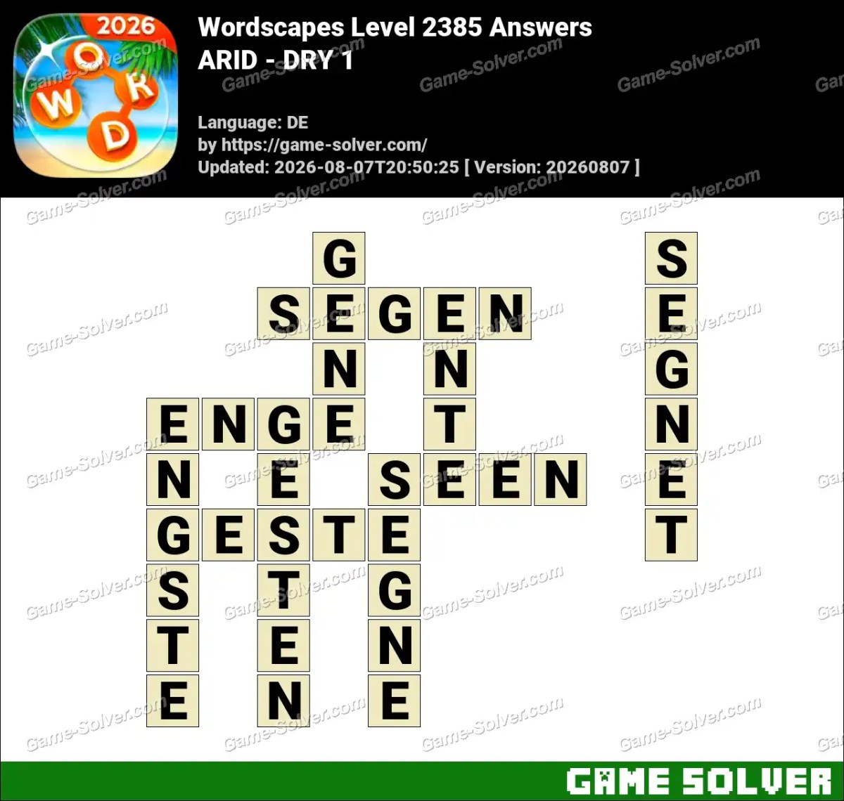 Wordscapes Deutsche Level 2385 Answers — ARID - DRY 1