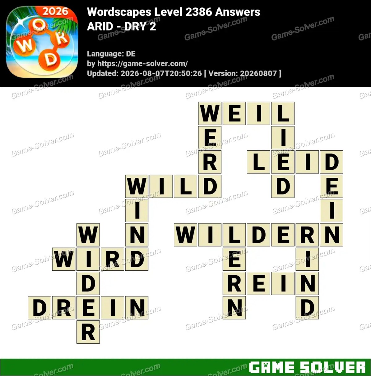 Wordscapes Deutsche Level 2386 Answers — ARID - DRY 2