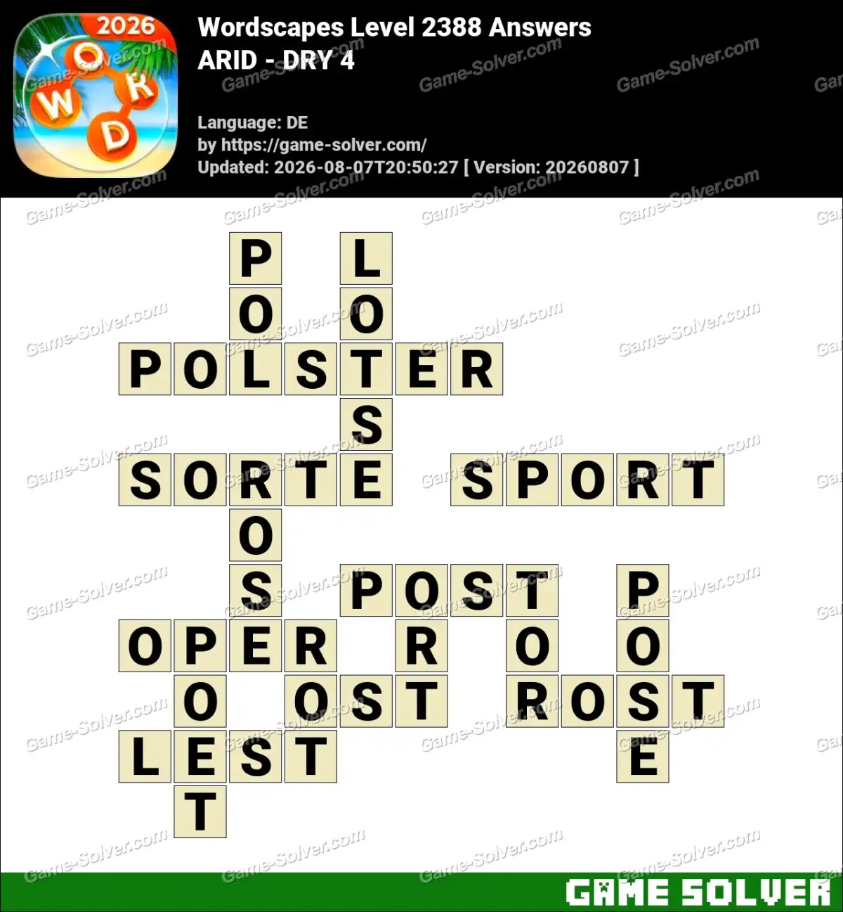 Wordscapes Deutsche Level 2388 Answers — ARID - DRY 4