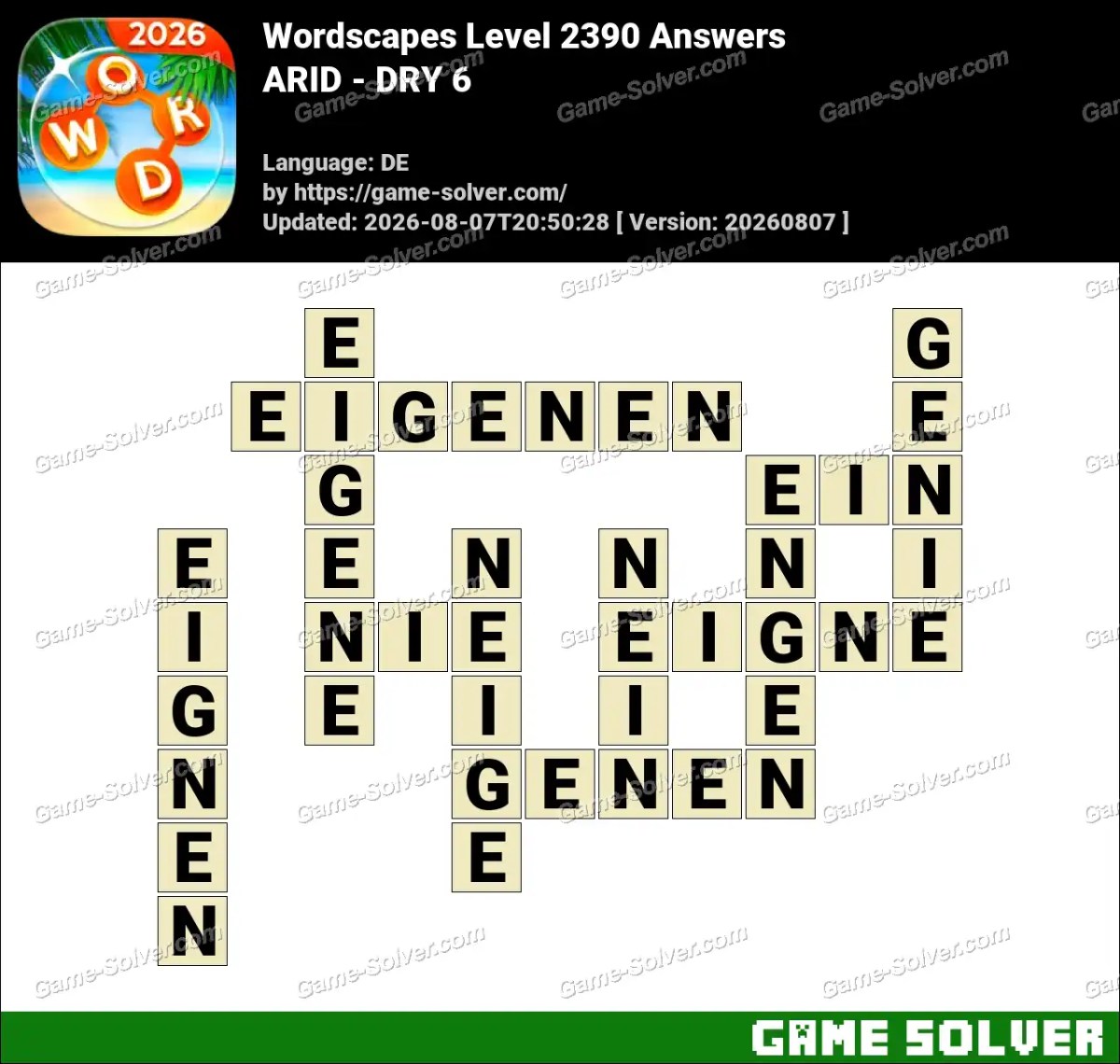 Wordscapes Deutsche Level 2390 Answers — ARID - DRY 6 Wordscapes Deutsche Level 2390 Answers — ARID - DRY 6