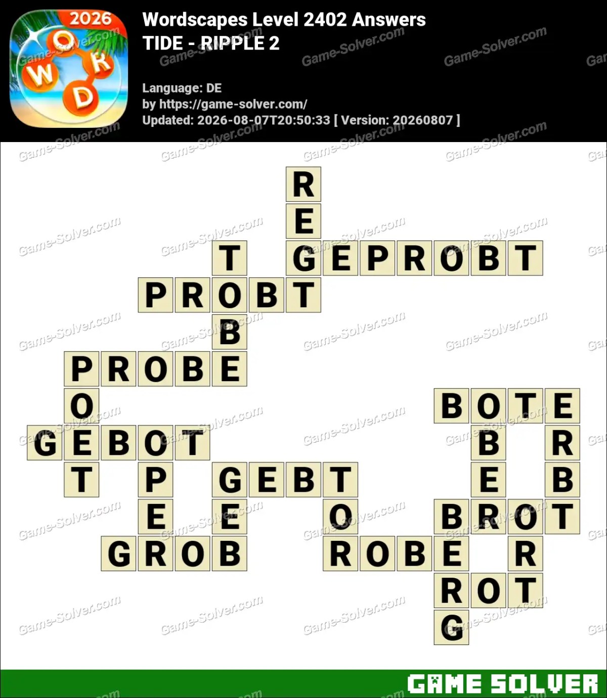 Wordscapes Deutsche Level 2402 Answers — TIDE - RIPPLE 2