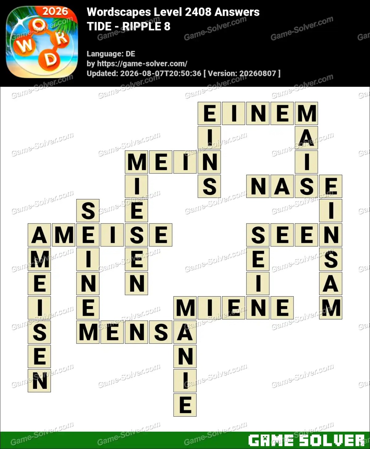 Wordscapes Deutsche Level 2408 Answers — TIDE - RIPPLE 8 Wordscapes Deutsche Level 2408 Answers — TIDE - RIPPLE 8