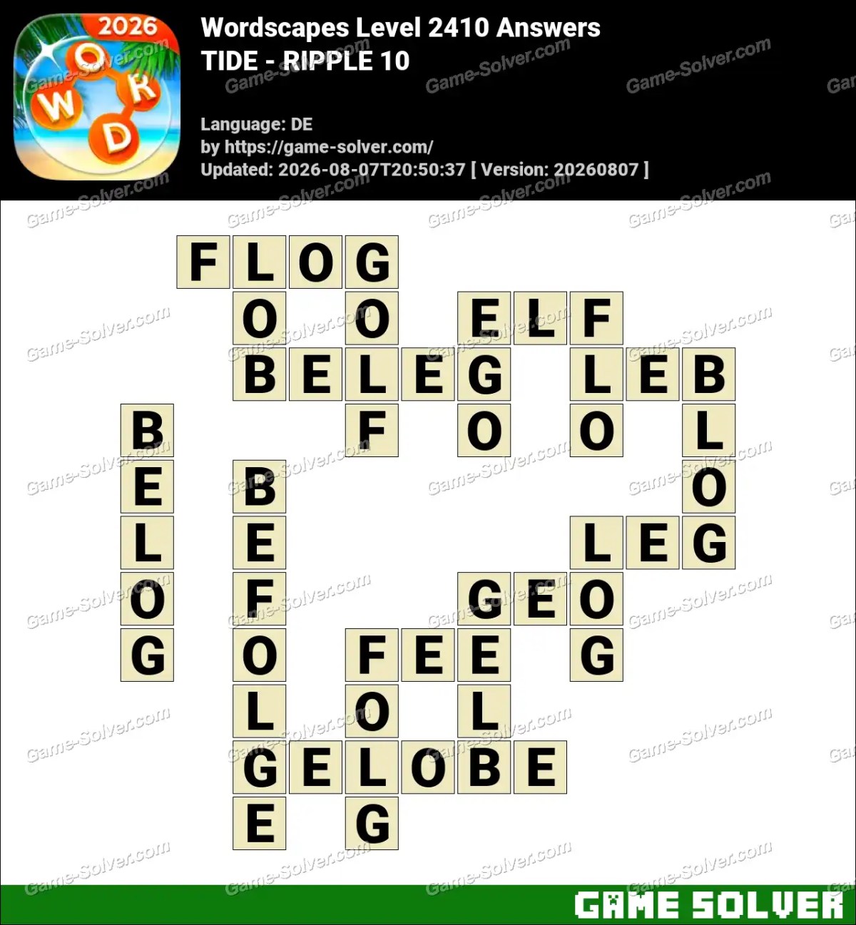 Wordscapes Deutsche Level 2410 Answers — TIDE - RIPPLE 10