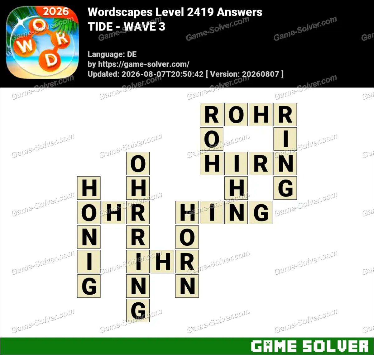 Wordscapes Deutsche Level 2419 Answers — TIDE - WAVE 3