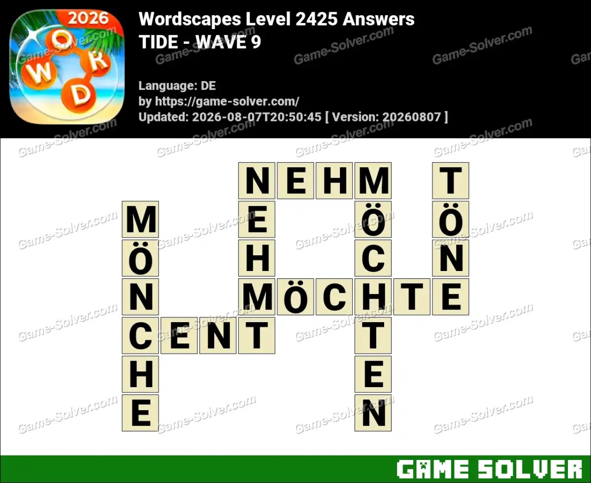 Wordscapes Deutsche Level 2425 Answers — TIDE - WAVE 9