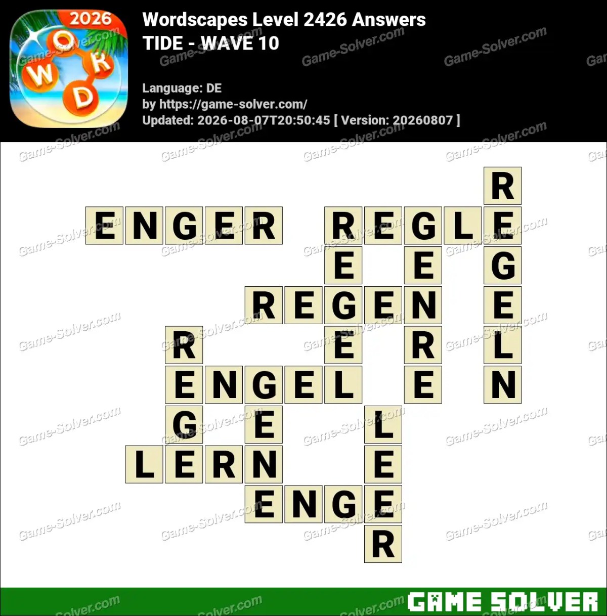Wordscapes Deutsche Level 2426 Answers — TIDE - WAVE 10