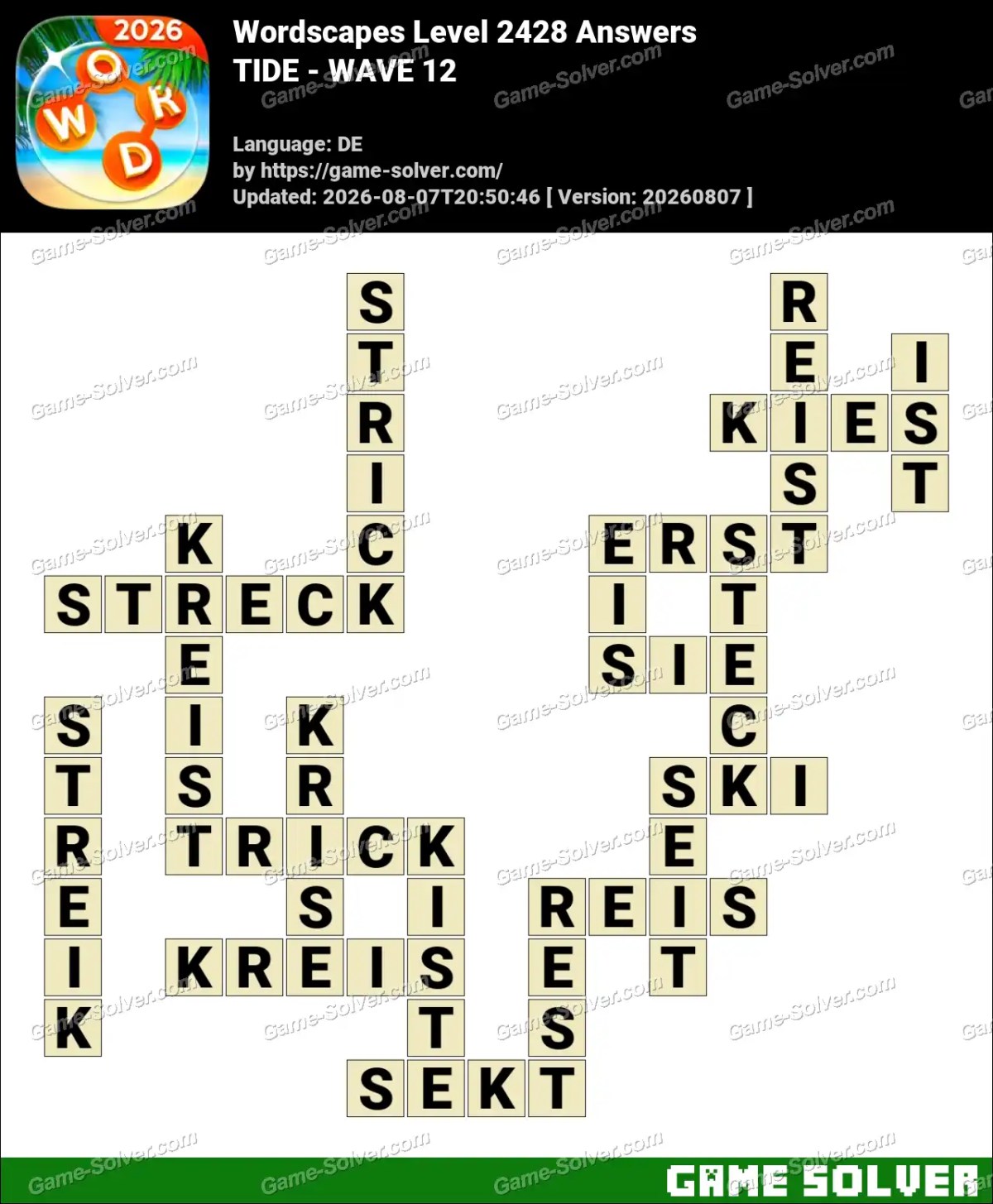 Wordscapes Deutsche Level 2428 Answers — TIDE - WAVE 12