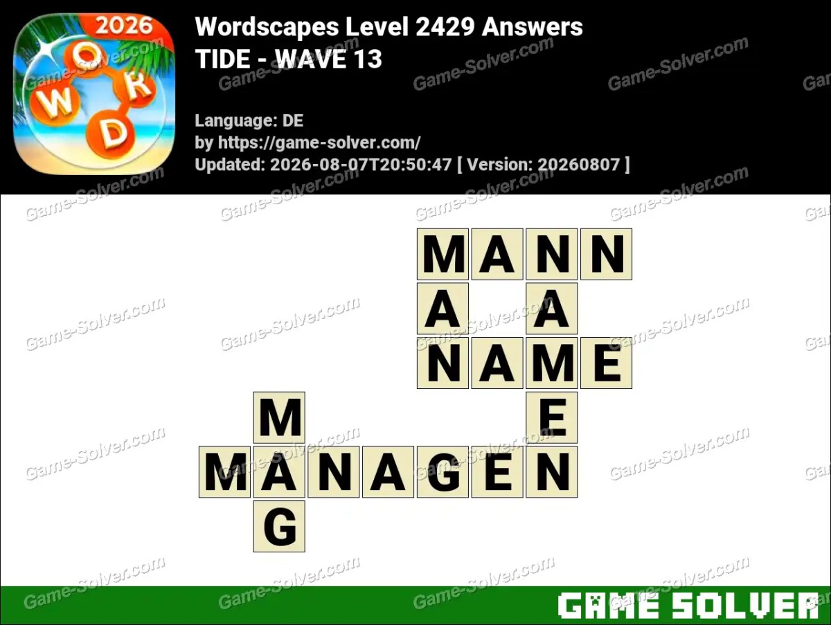Wordscapes Deutsche Level 2429 Answers — TIDE - WAVE 13