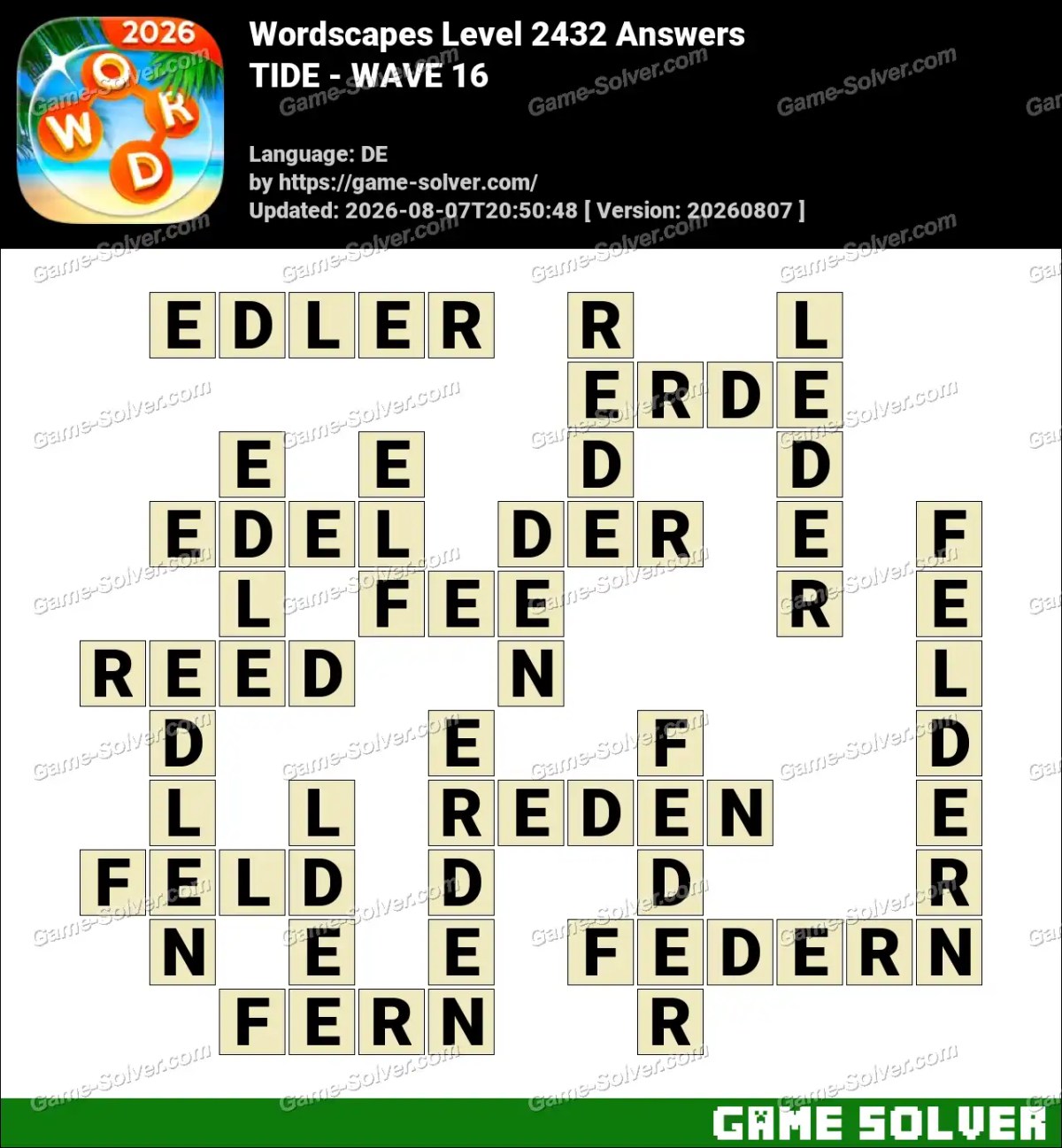 Wordscapes Deutsche Level 2432 Answers — TIDE - WAVE 16