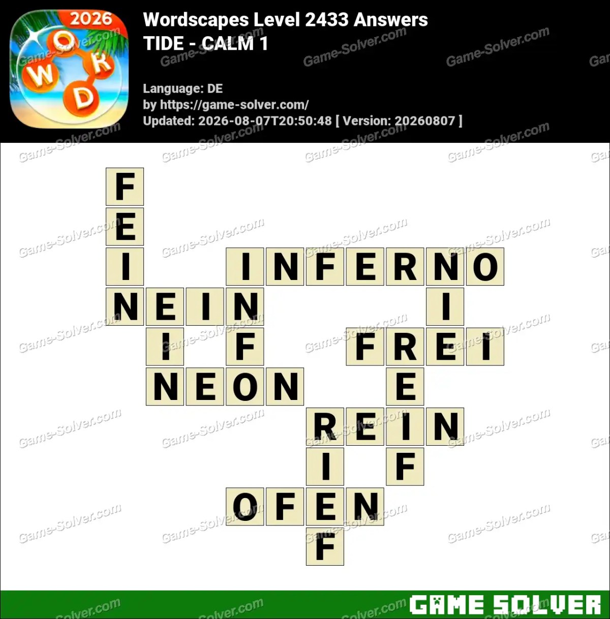 Wordscapes Deutsche Level 2433 Answers — TIDE - CALM 1