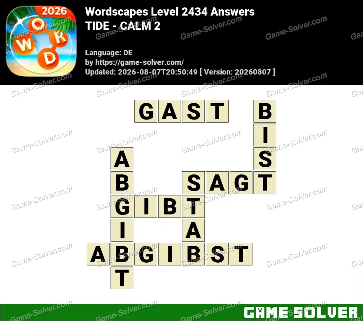 Wordscapes Deutsche Level 2434 Answers — TIDE - CALM 2