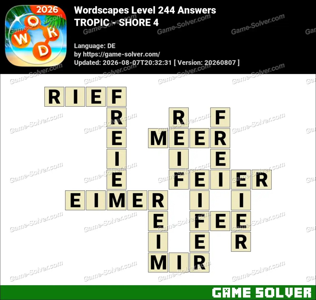 Wordscapes Deutsche Level 244 Answers — TROPIC - SHORE 4 Wordscapes Deutsche Level 244 Answers — TROPIC - SHORE 4