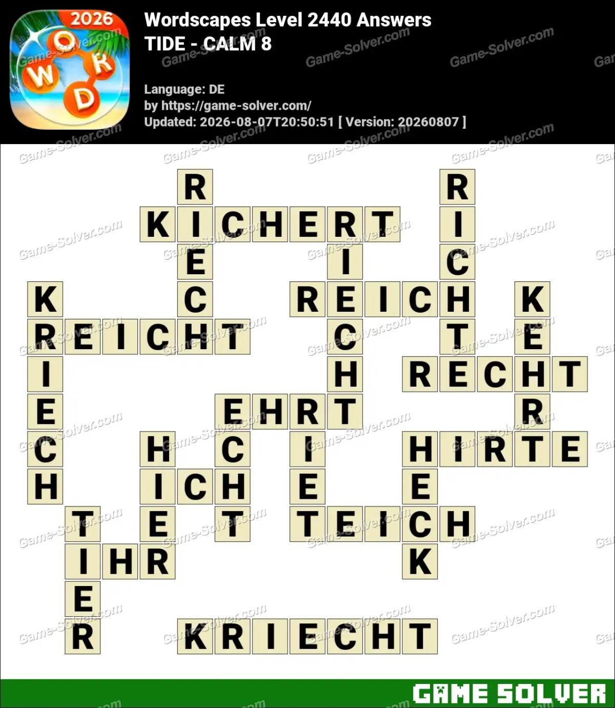 Wordscapes Deutsche Level 2440 Answers — TIDE - CALM 8