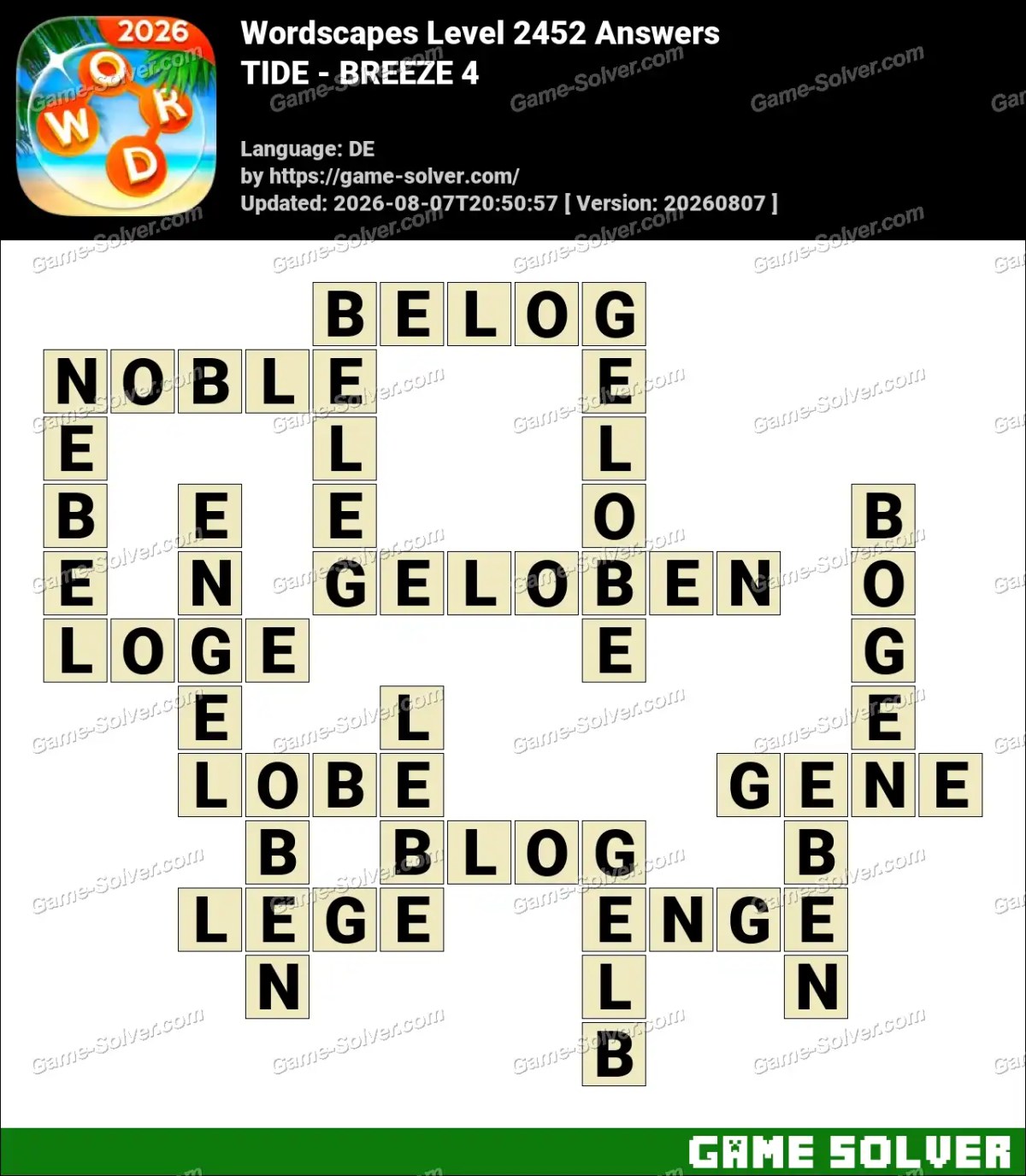 Wordscapes Deutsche Level 2452 Answers — TIDE - BREEZE 4