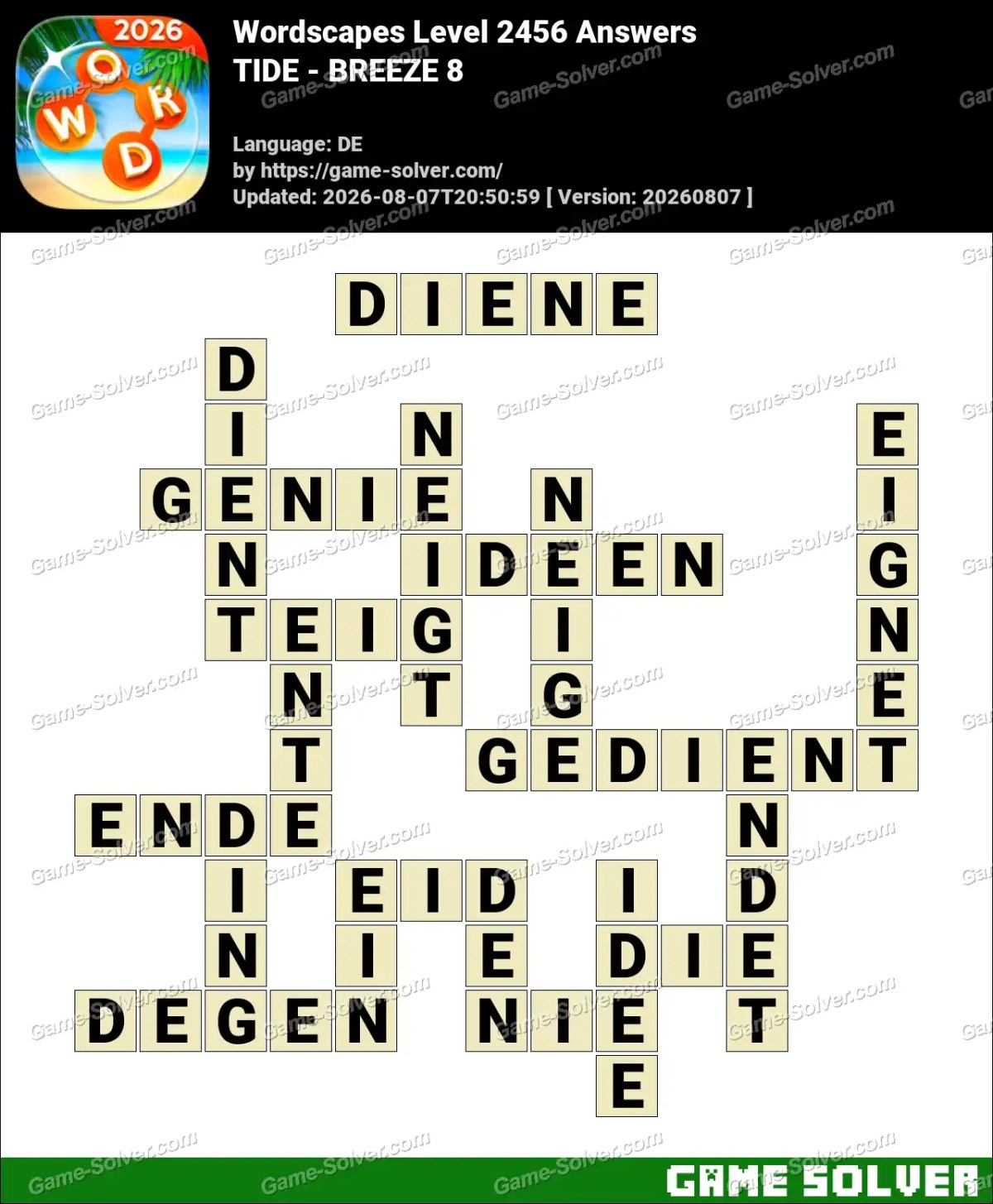 Wordscapes Deutsche Level 2456 Answers — TIDE - BREEZE 8