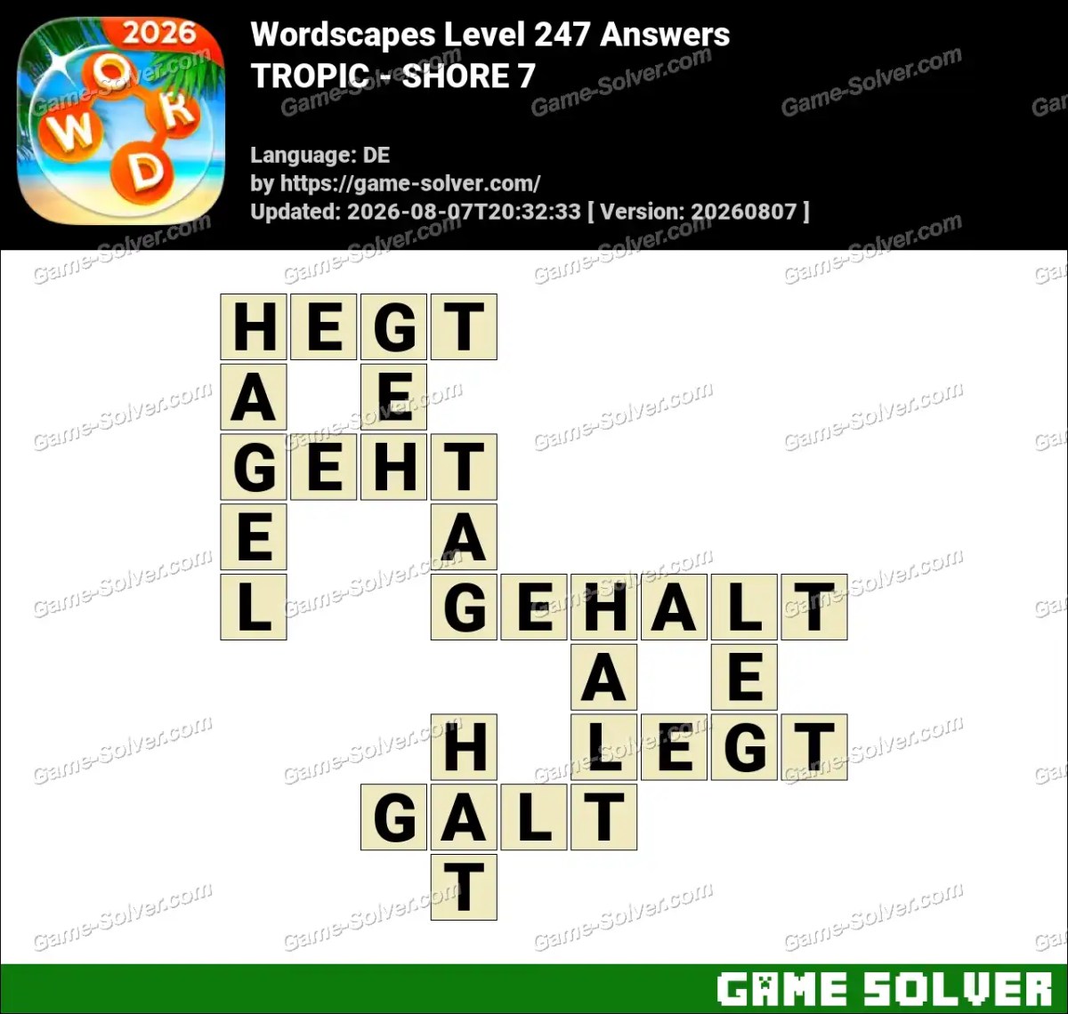 Wordscapes Deutsche Level 247 Answers — TROPIC - SHORE 7