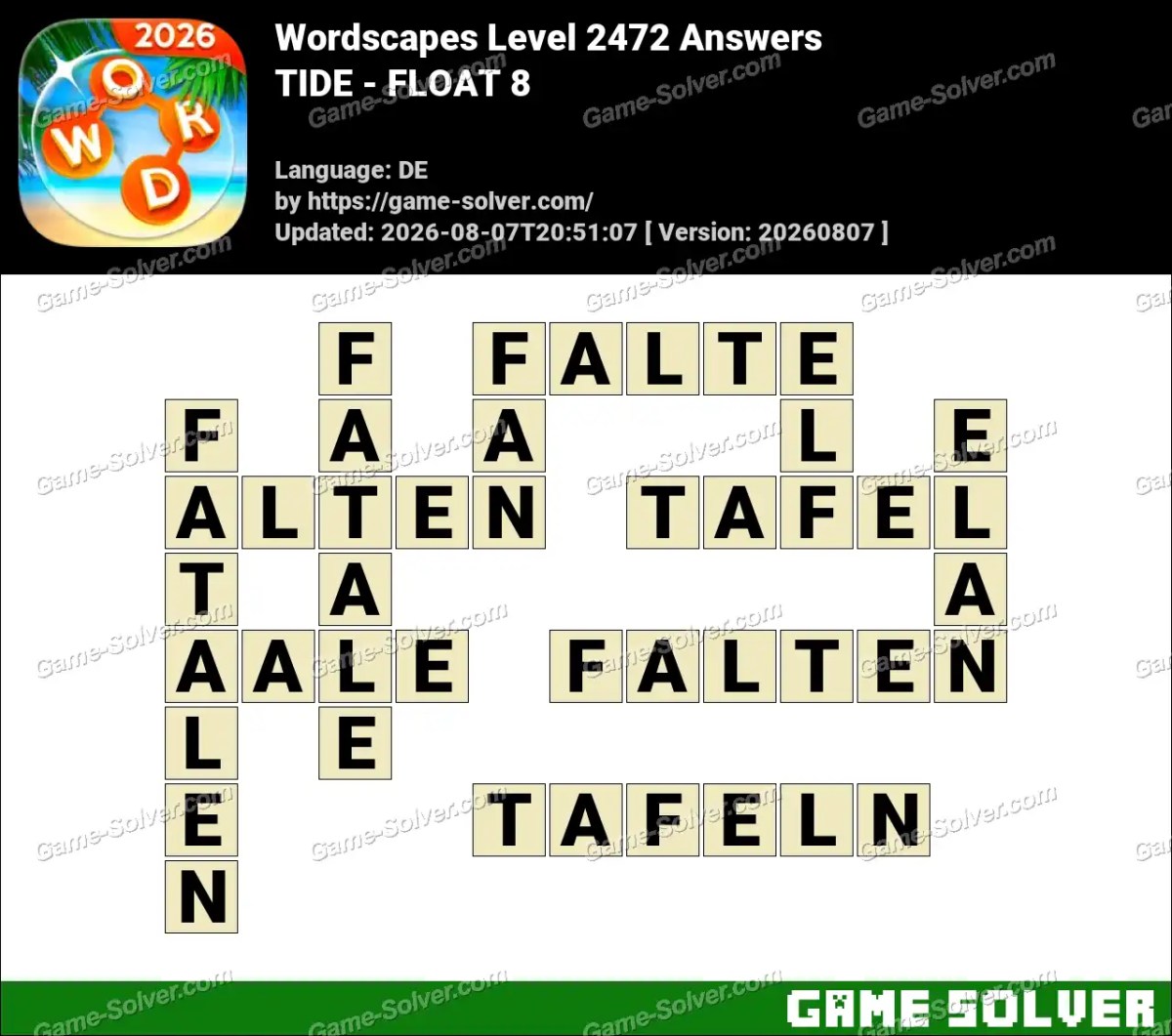 Wordscapes Deutsche Level 2472 Answers — TIDE - FLOAT 8