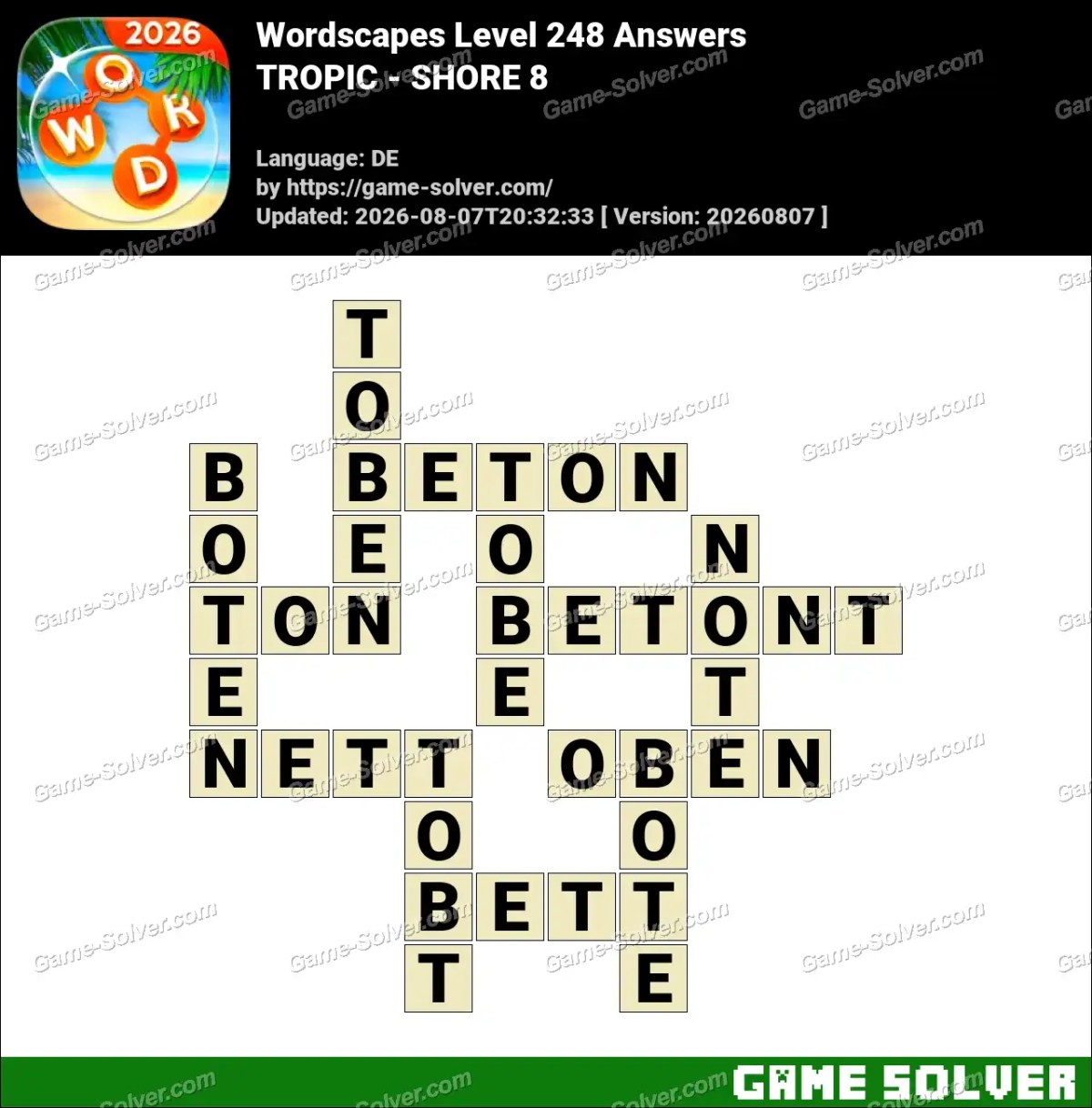 Wordscapes Deutsche Level 248 Answers — TROPIC - SHORE 8