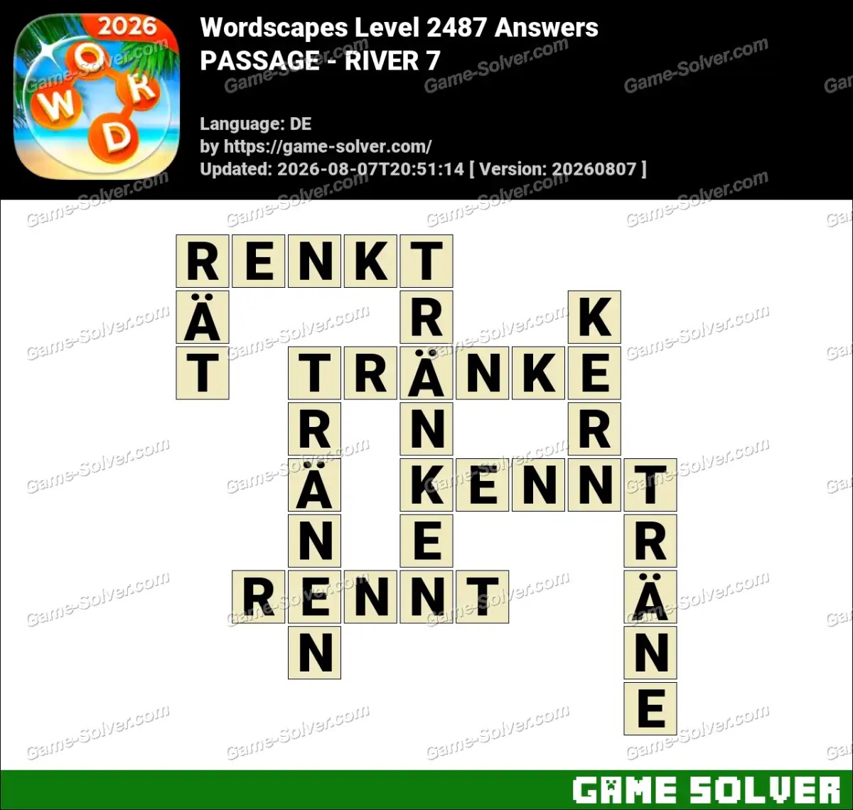 Wordscapes Deutsche Level 2487 Answers — PASSAGE - RIVER 7 Wordscapes Deutsche Level 2487 Answers — PASSAGE - RIVER 7